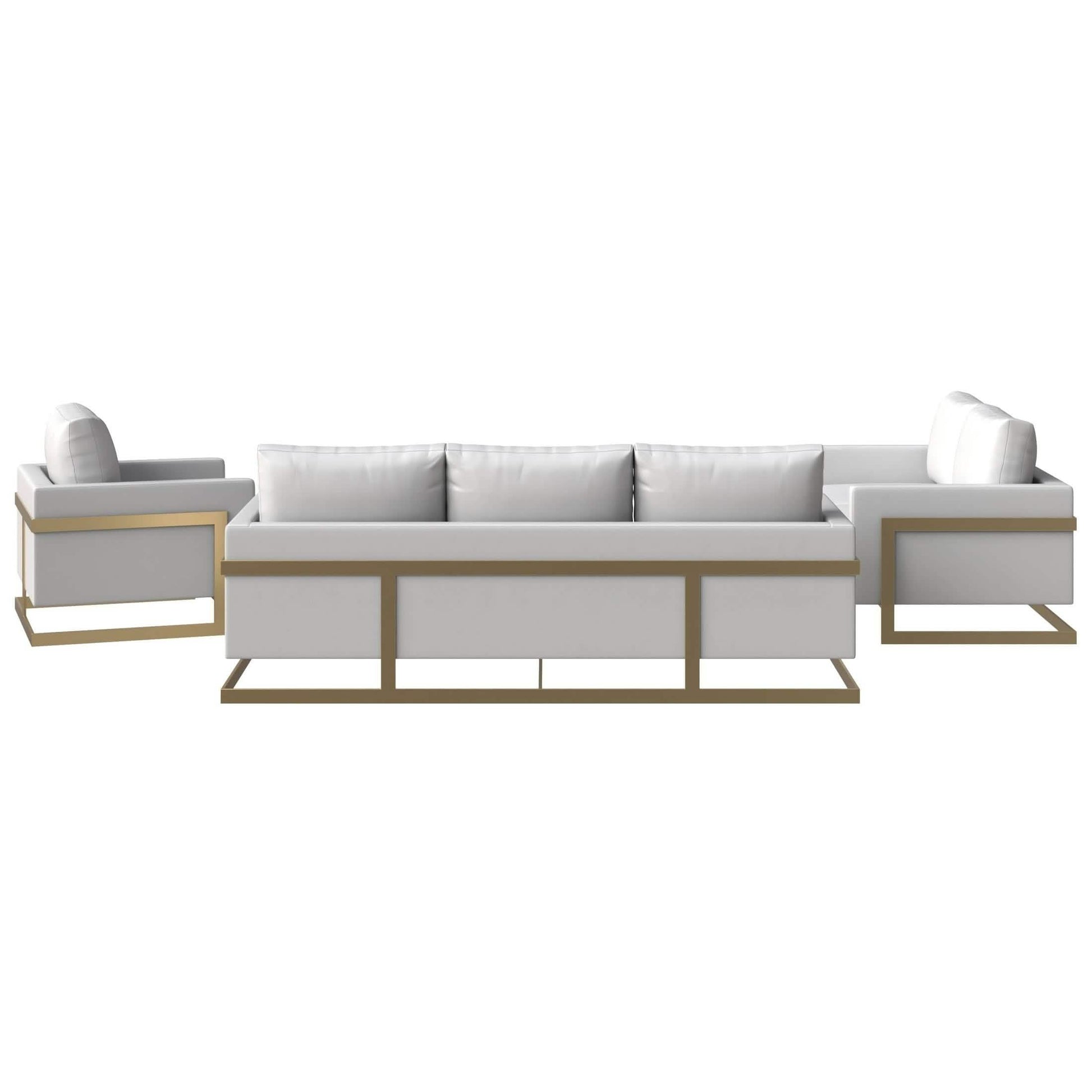 Lincoln 3 - Piece Sofa Set Upholstered in Leather/Velvet Accent Chair with Gold Stainless Steel Frame