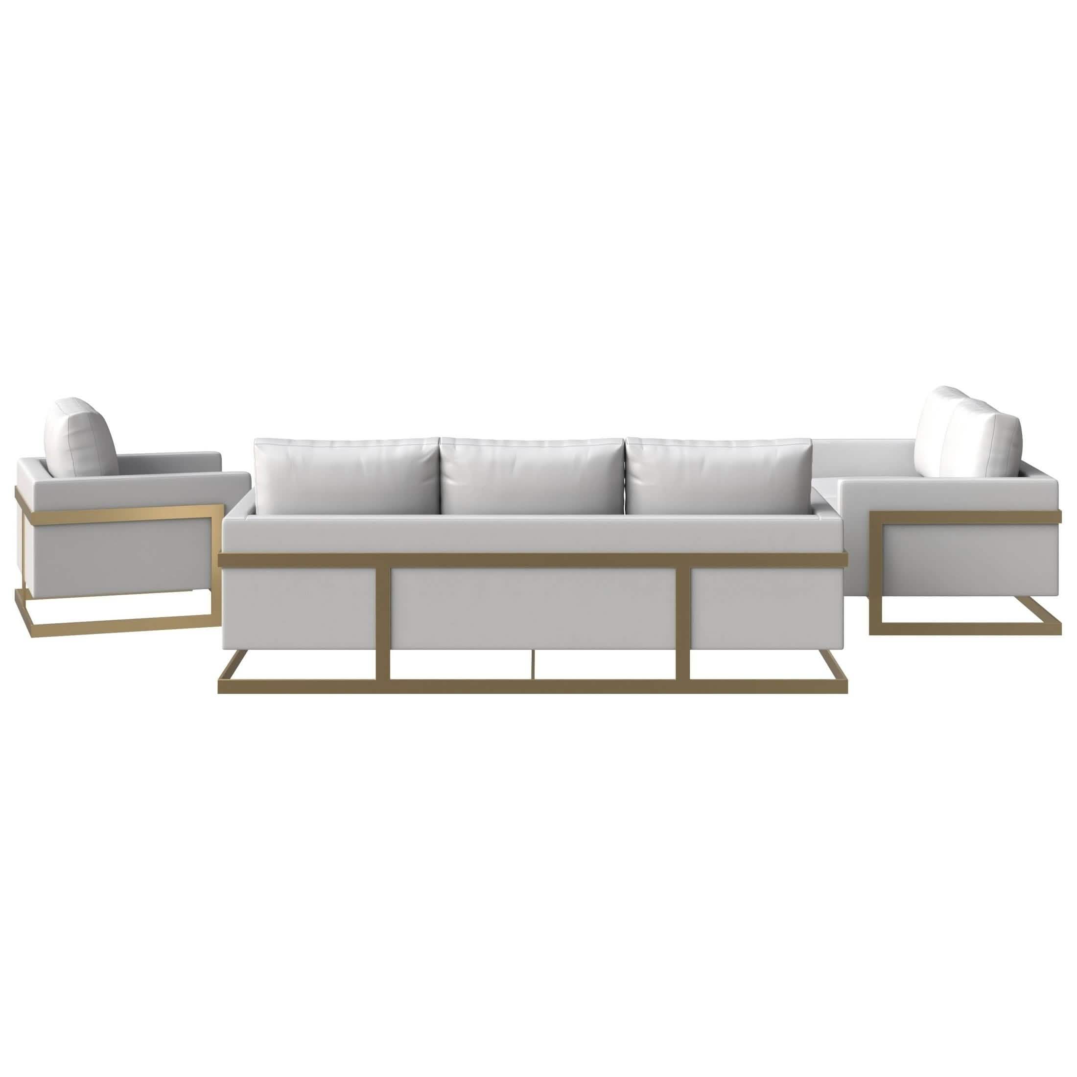 Lincoln 3 - Piece Sofa Set Upholstered in Leather/Velvet Accent Chair with Gold Stainless Steel Frame