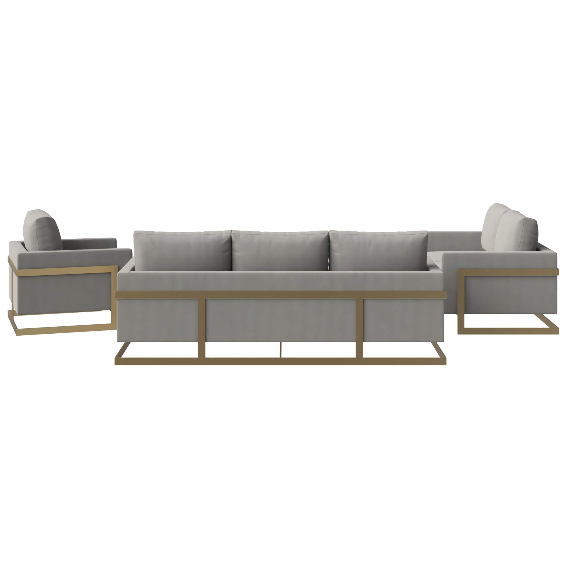 Lincoln 3 - Piece Sofa Set Upholstered in Leather/Velvet Accent Chair with Gold Stainless Steel Frame
