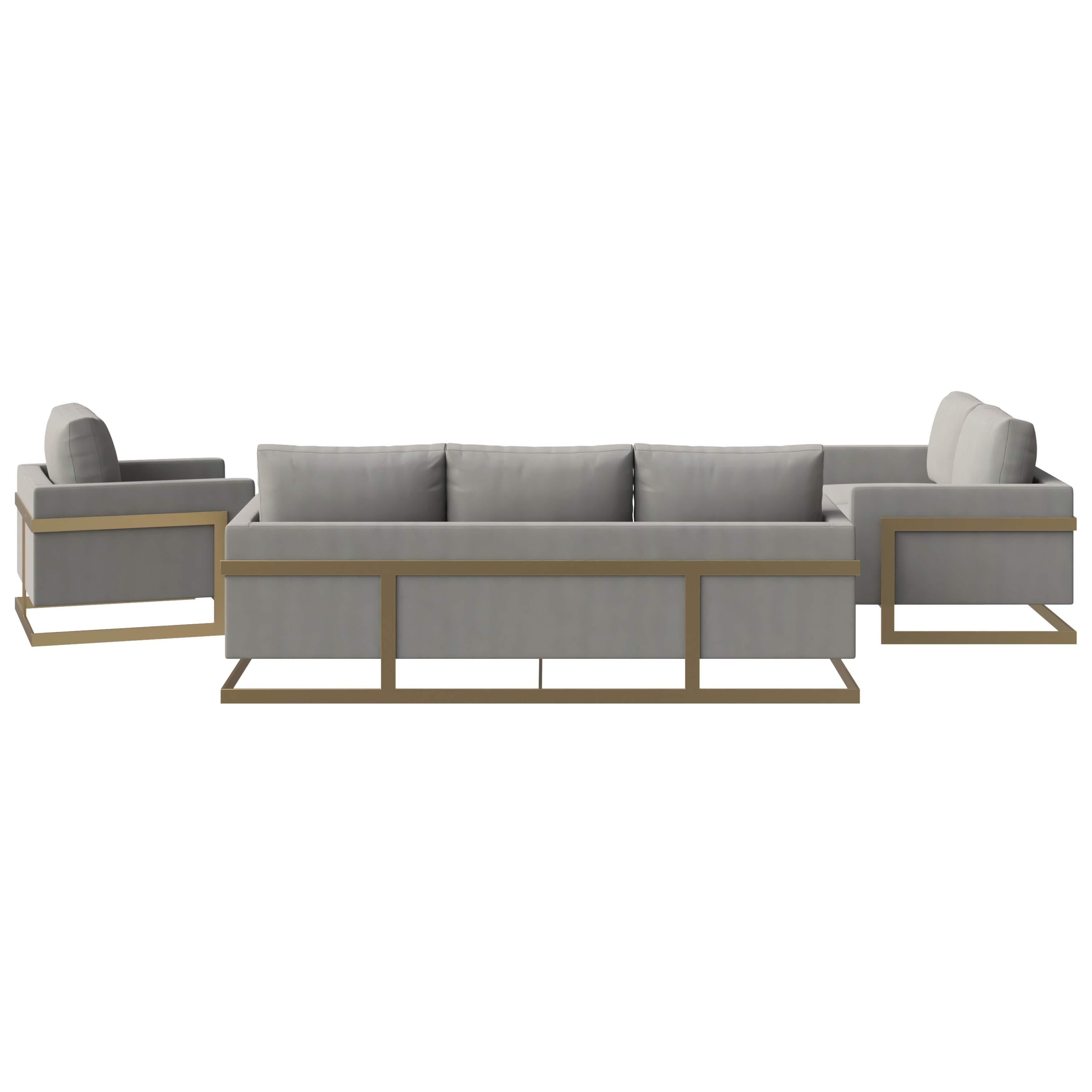 Lincoln 3 - Piece Sofa Set Upholstered in Leather/Velvet Accent Chair with Gold Stainless Steel Frame