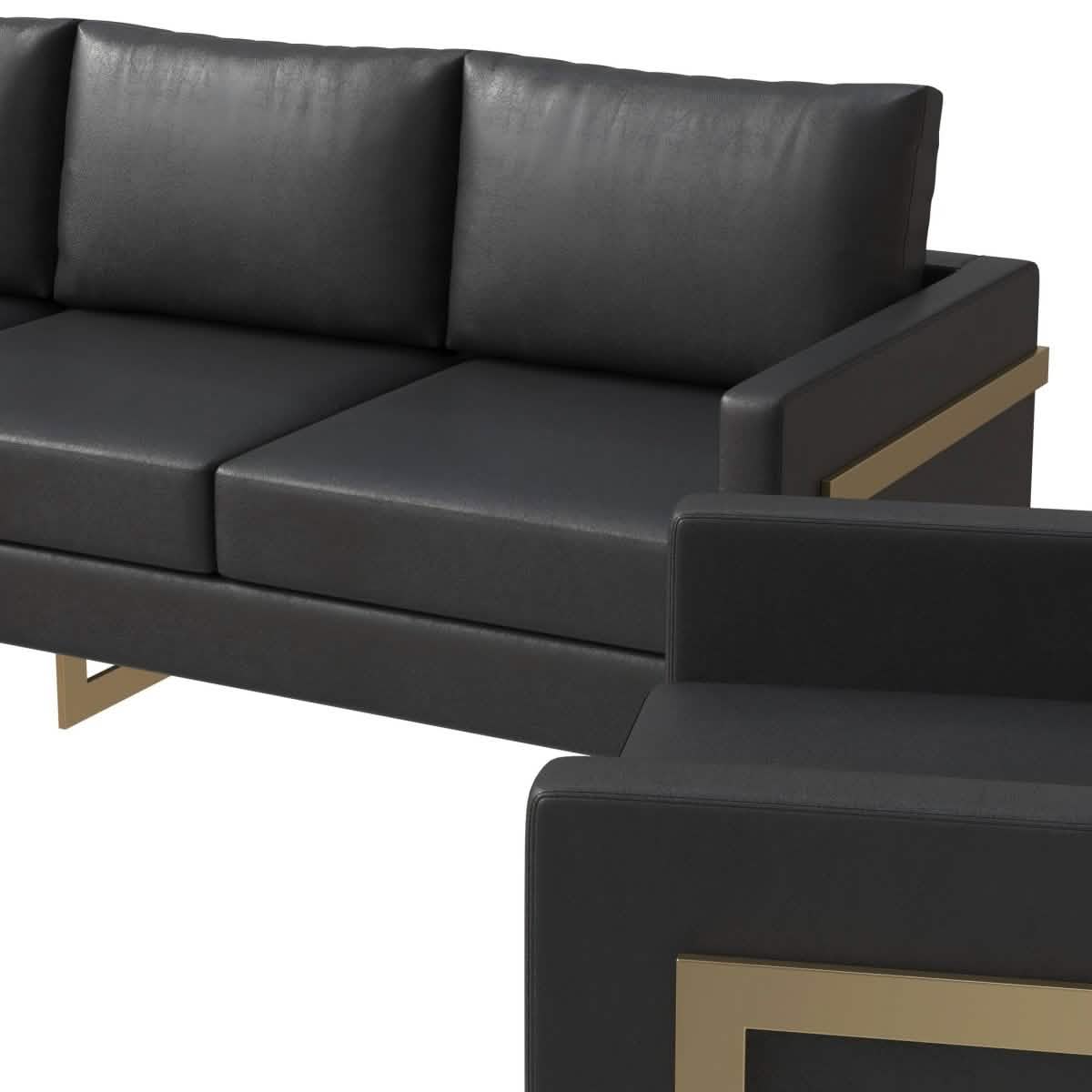 Lincoln 3 - Piece Sofa Set Upholstered in Leather/Velvet Accent Chair with Gold Stainless Steel Frame