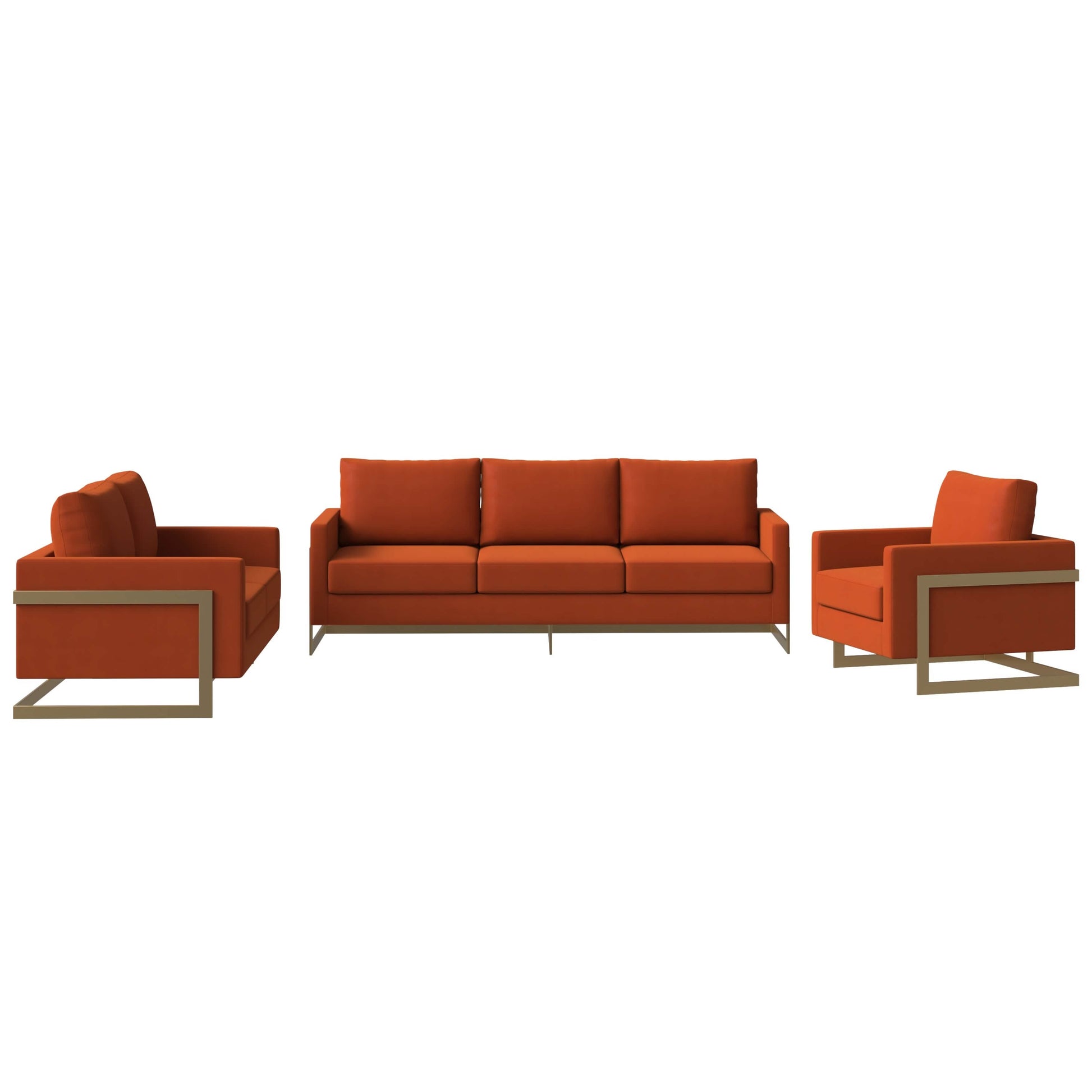 Lincoln 3 - Piece Sofa Set Upholstered in Leather/Velvet Accent Chair with Gold Stainless Steel Frame