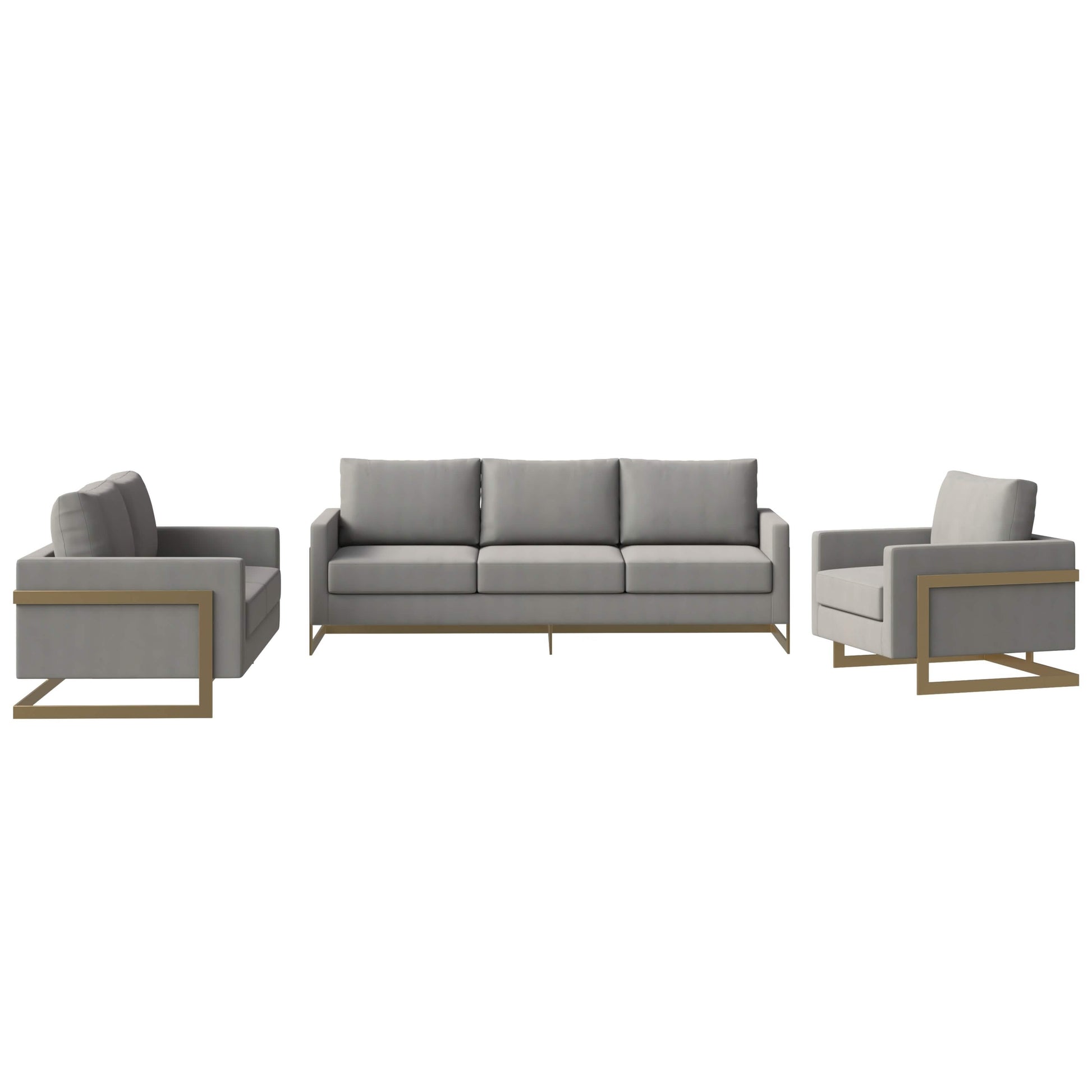 Lincoln 3 - Piece Sofa Set Upholstered in Leather/Velvet Accent Chair with Gold Stainless Steel Frame