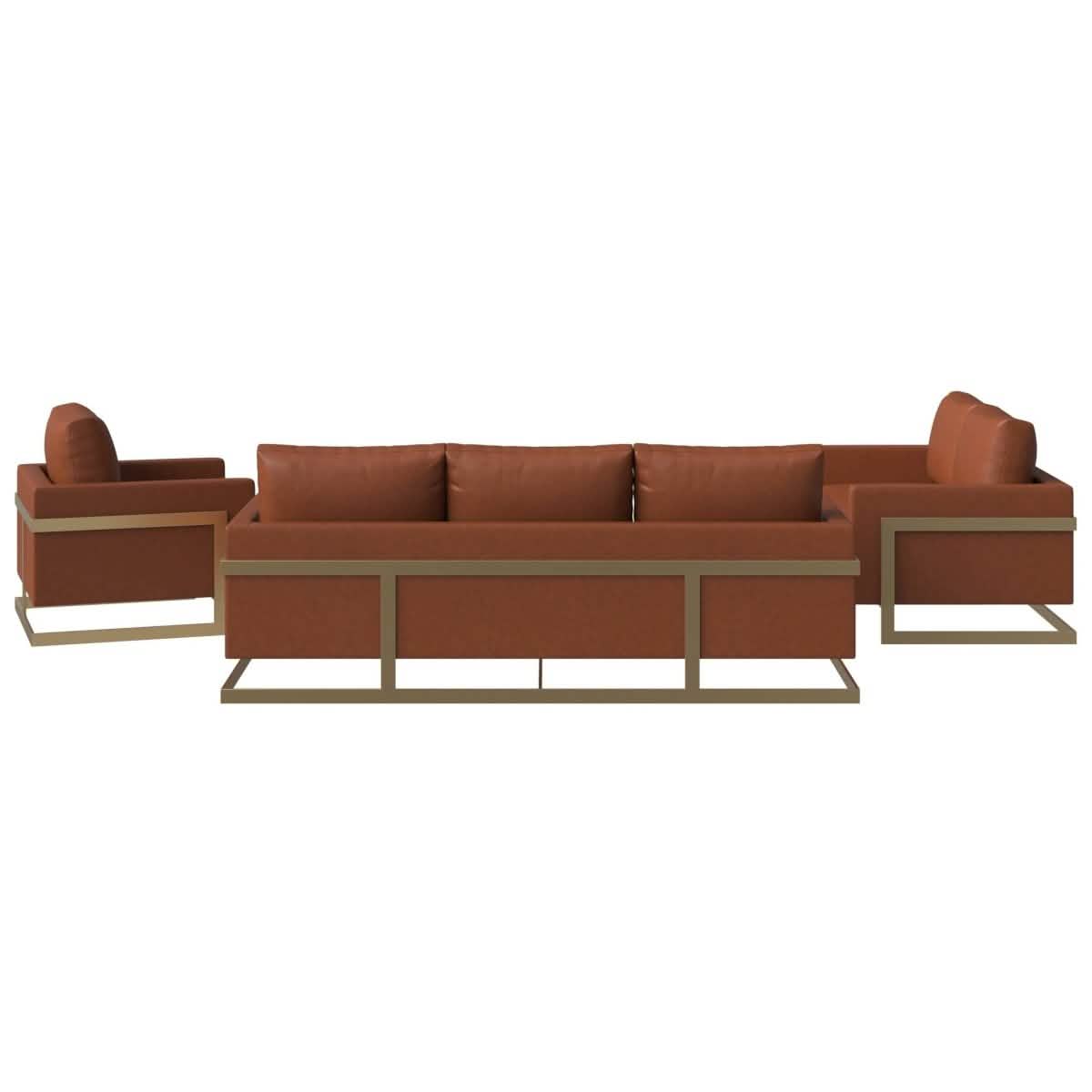 Lincoln 3 - Piece Sofa Set Upholstered in Leather/Velvet Accent Chair with Gold Stainless Steel Frame
