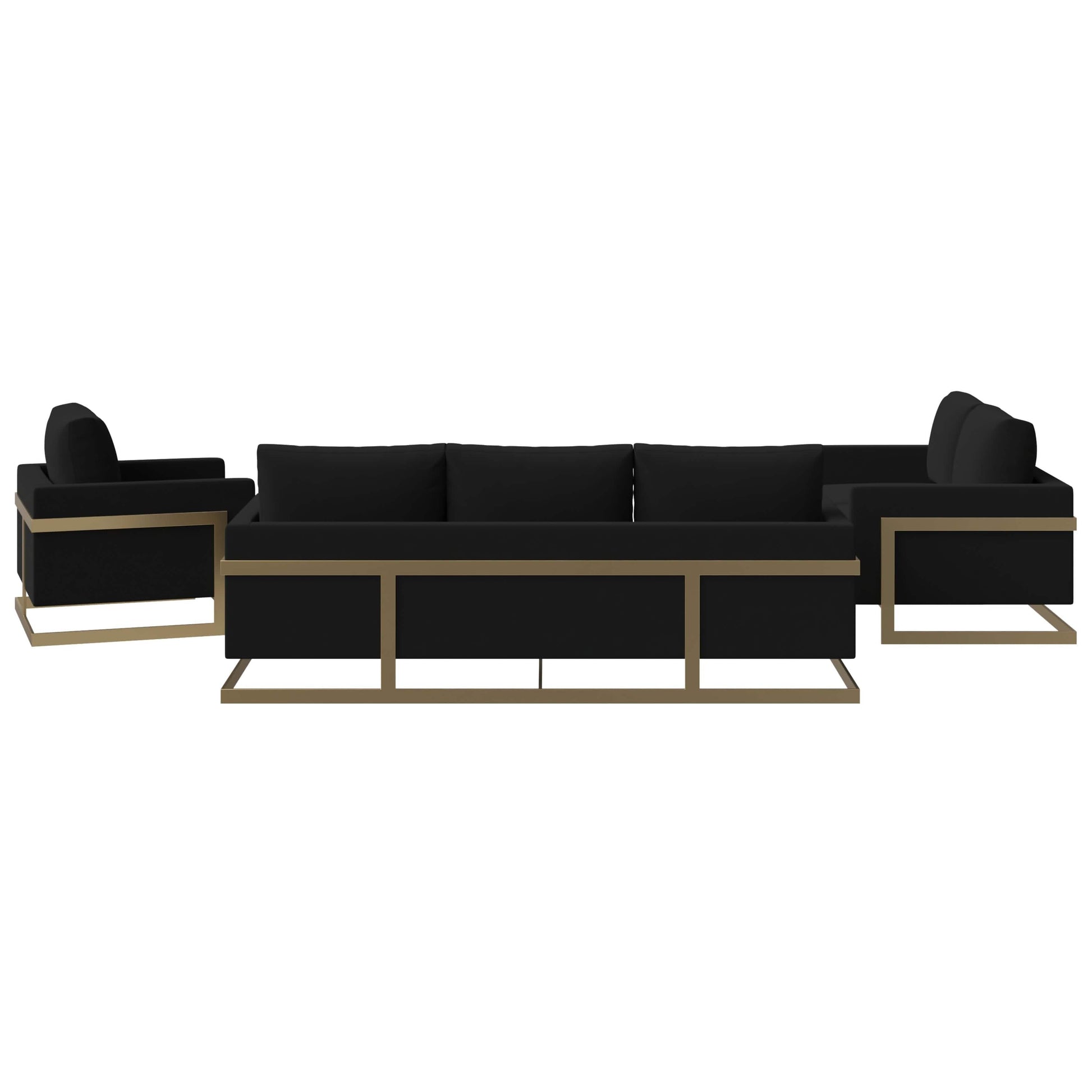 Lincoln 3 - Piece Sofa Set Upholstered in Leather/Velvet Accent Chair with Gold Stainless Steel Frame