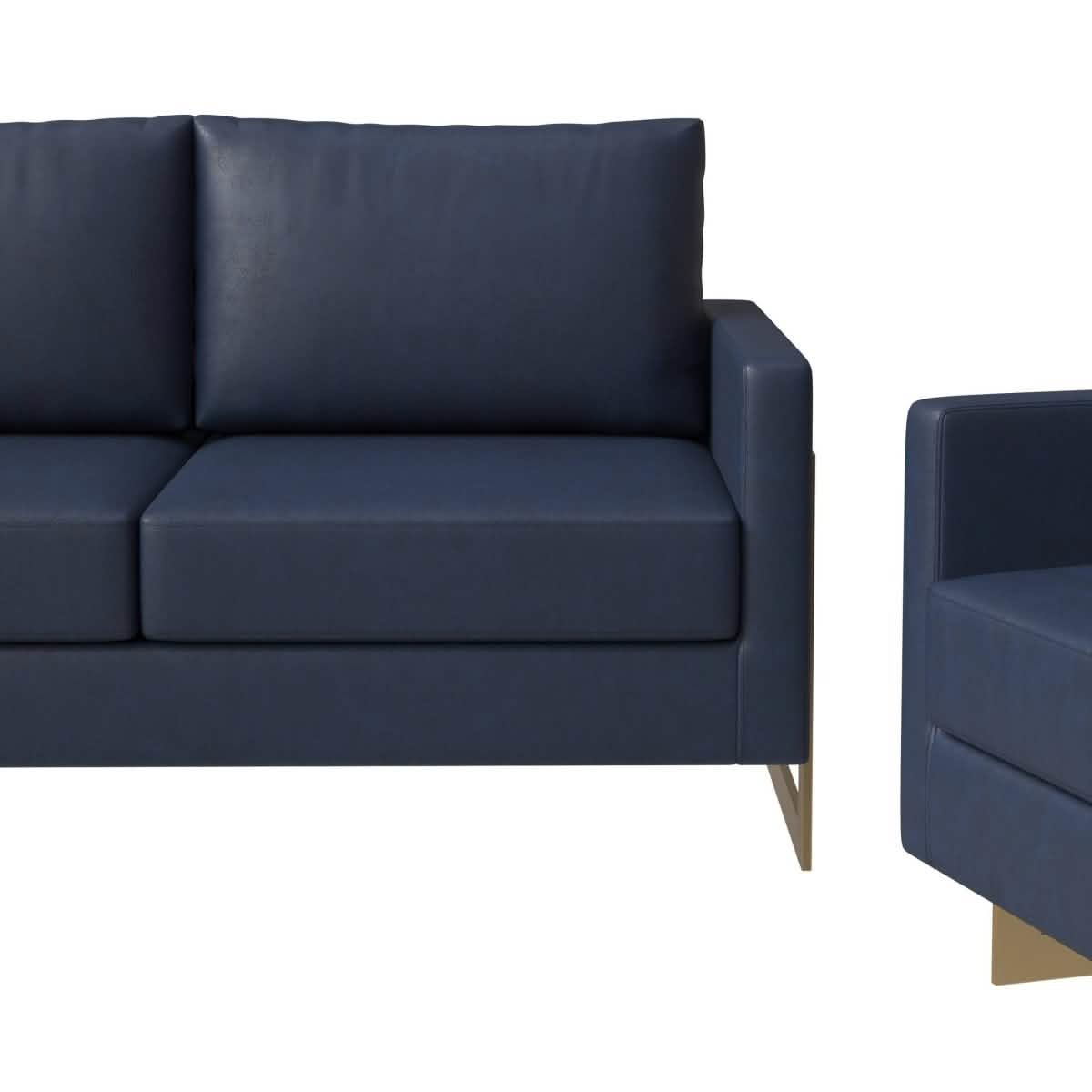 Lincoln 3 - Piece Sofa Set Upholstered in Leather/Velvet Accent Chair with Gold Stainless Steel Frame