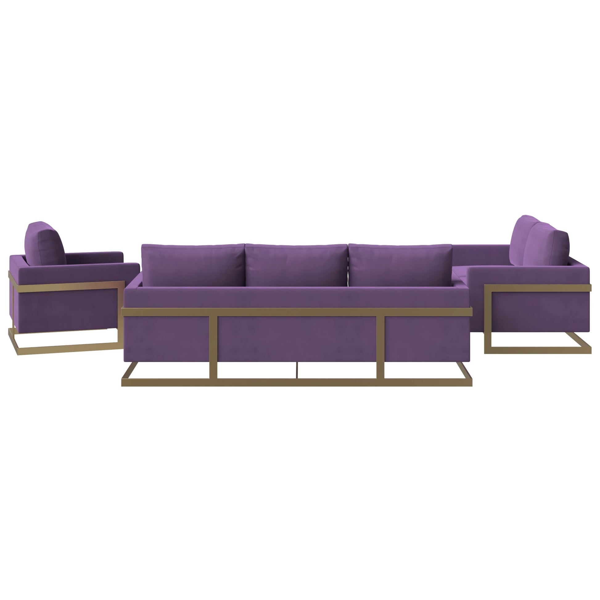 Lincoln 3 - Piece Sofa Set Upholstered in Leather/Velvet Accent Chair with Gold Stainless Steel Frame