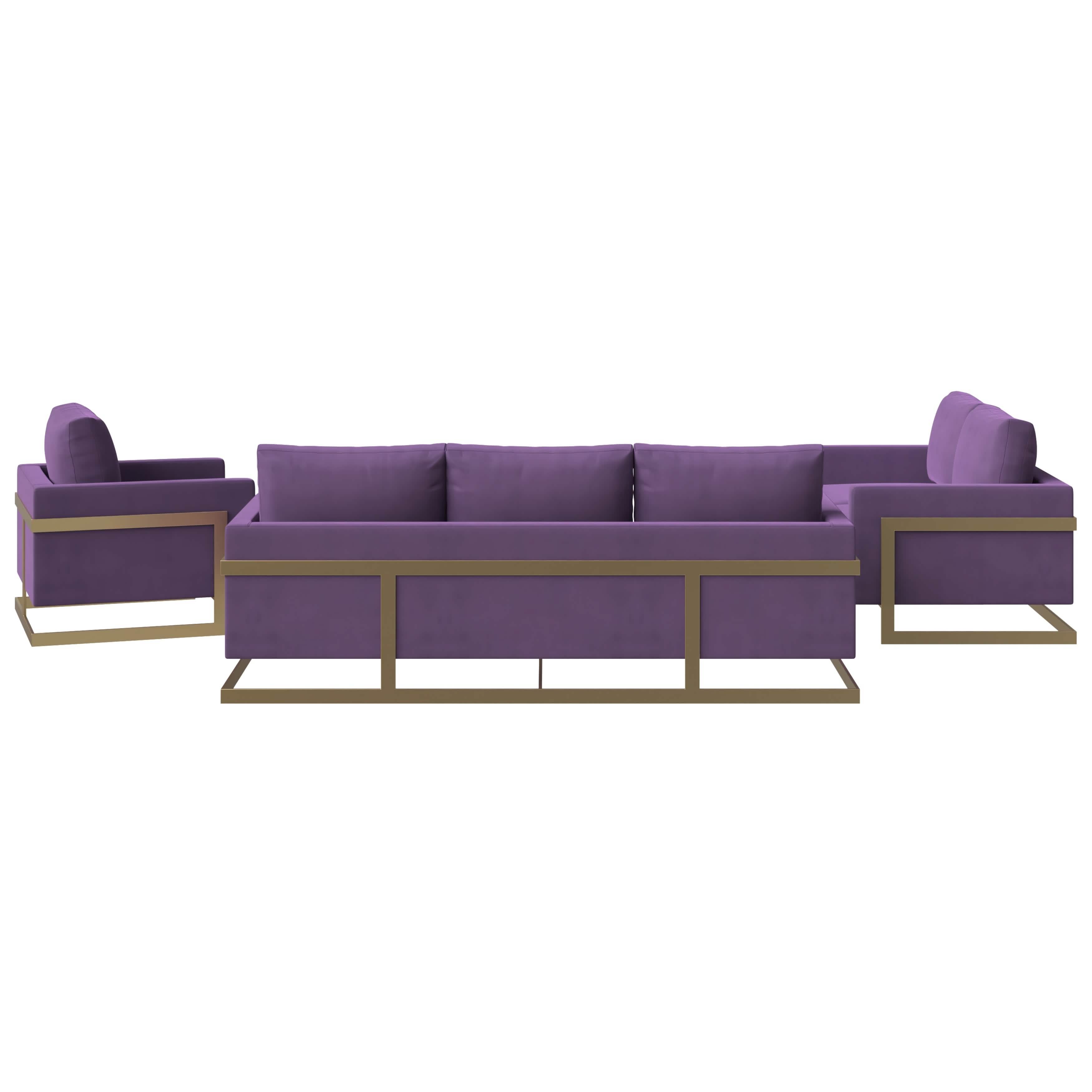 Lincoln 3 - Piece Sofa Set Upholstered in Leather/Velvet Accent Chair with Gold Stainless Steel Frame