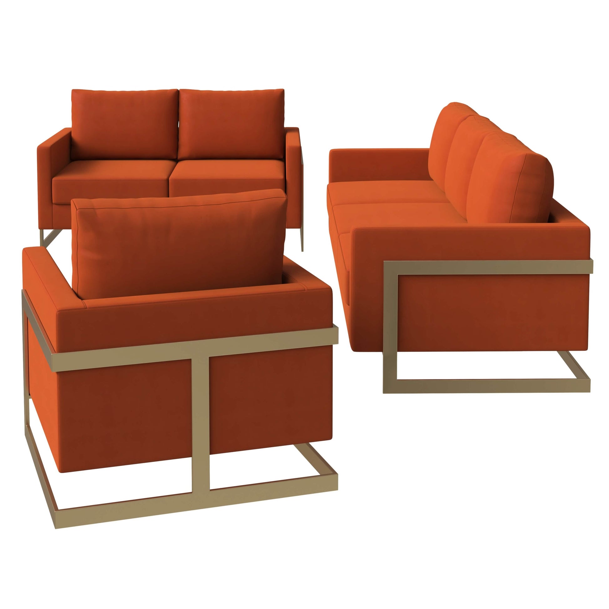 Lincoln 3 - Piece Sofa Set Upholstered in Leather/Velvet Accent Chair with Gold Stainless Steel Frame