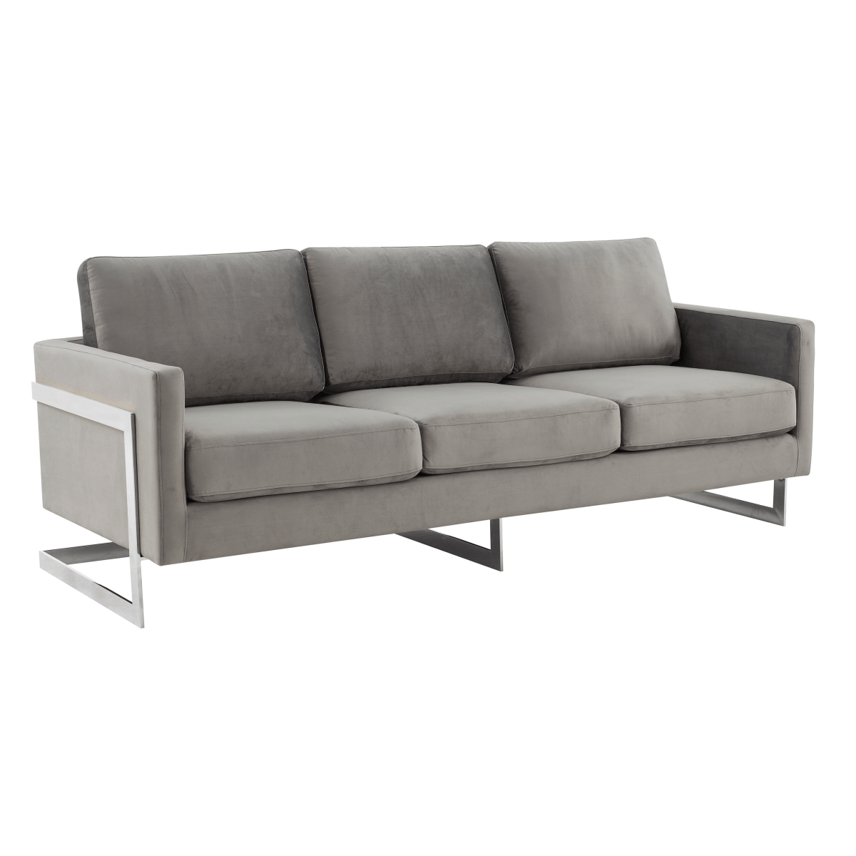 Lincoln 3 - Seater Sofa Upholstered in Velvet/Leather with Black/Silver/Gold Steel Base