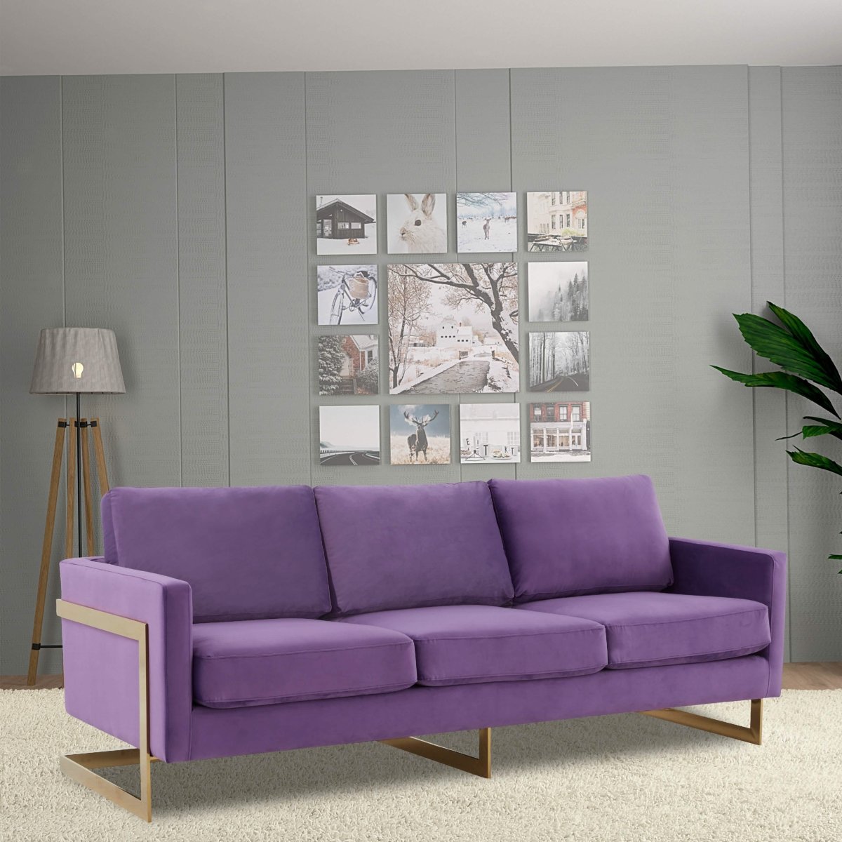Lincoln 3 - Seater Sofa Upholstered in Velvet/Leather with Black/Silver/Gold Steel Base