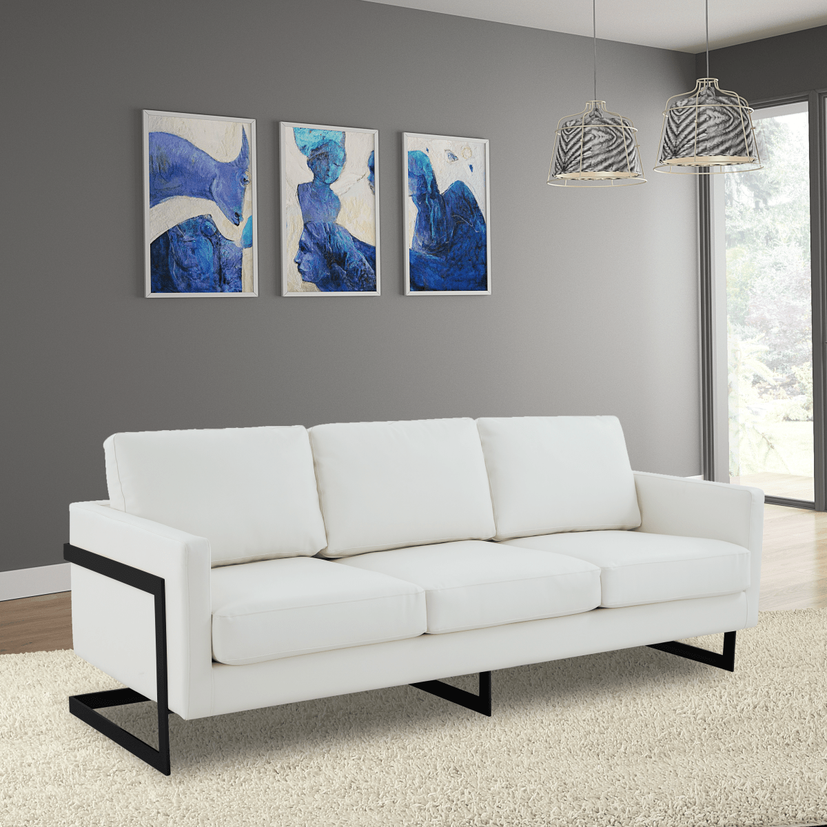 Lincoln 3 - Seater Sofa Upholstered in Velvet/Leather with Black/Silver/Gold Steel Base