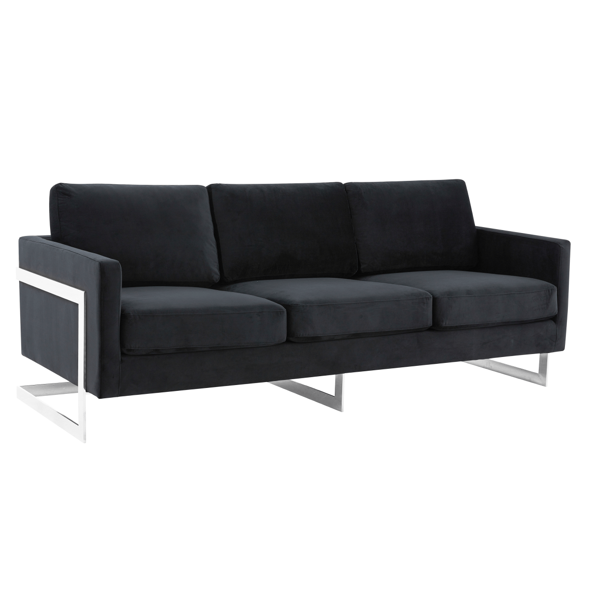 Lincoln 3 - Seater Sofa Upholstered in Velvet/Leather with Black/Silver/Gold Steel Base