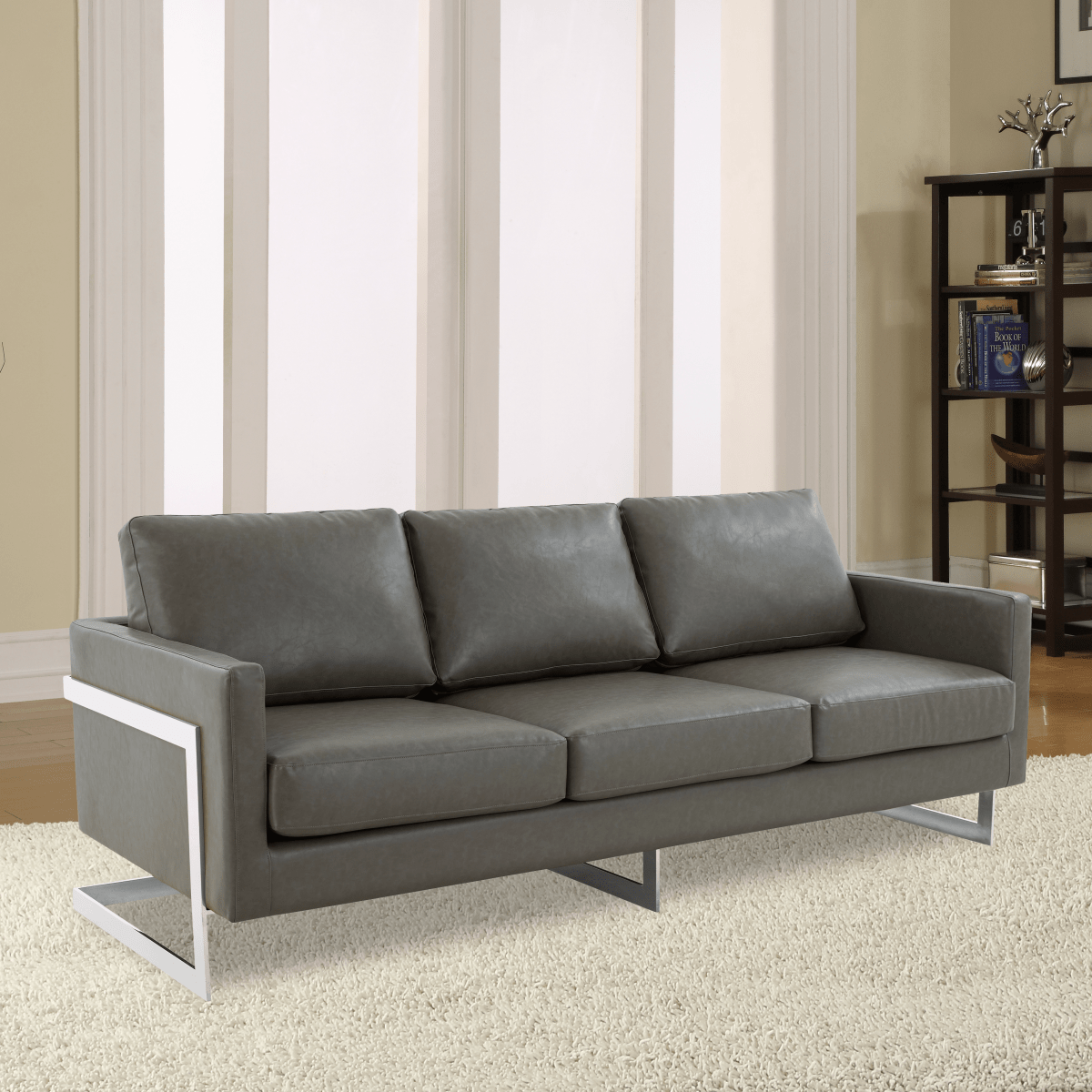 Lincoln 3 - Seater Sofa Upholstered in Velvet/Leather with Black/Silver/Gold Steel Base
