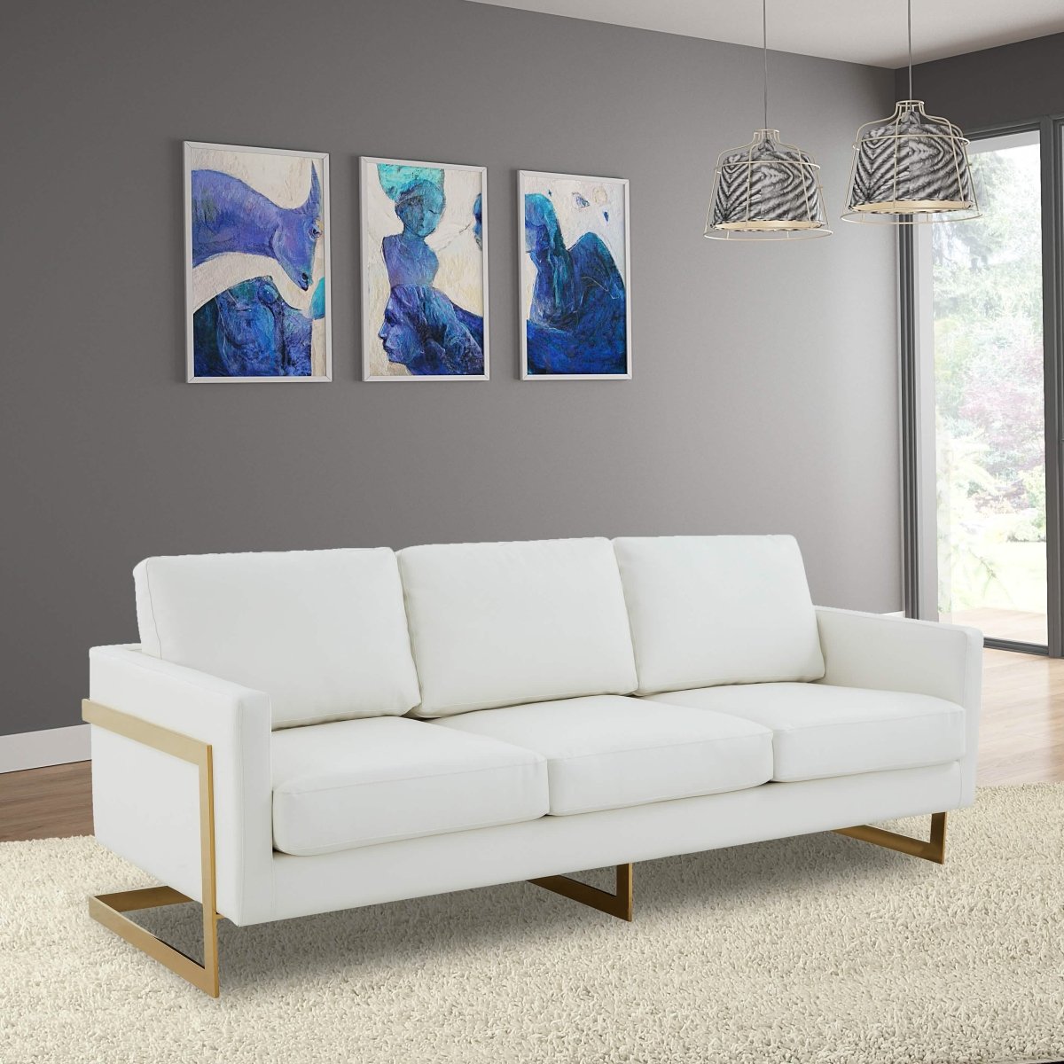 Lincoln 3 - Seater Sofa Upholstered in Velvet/Leather with Black/Silver/Gold Steel Base