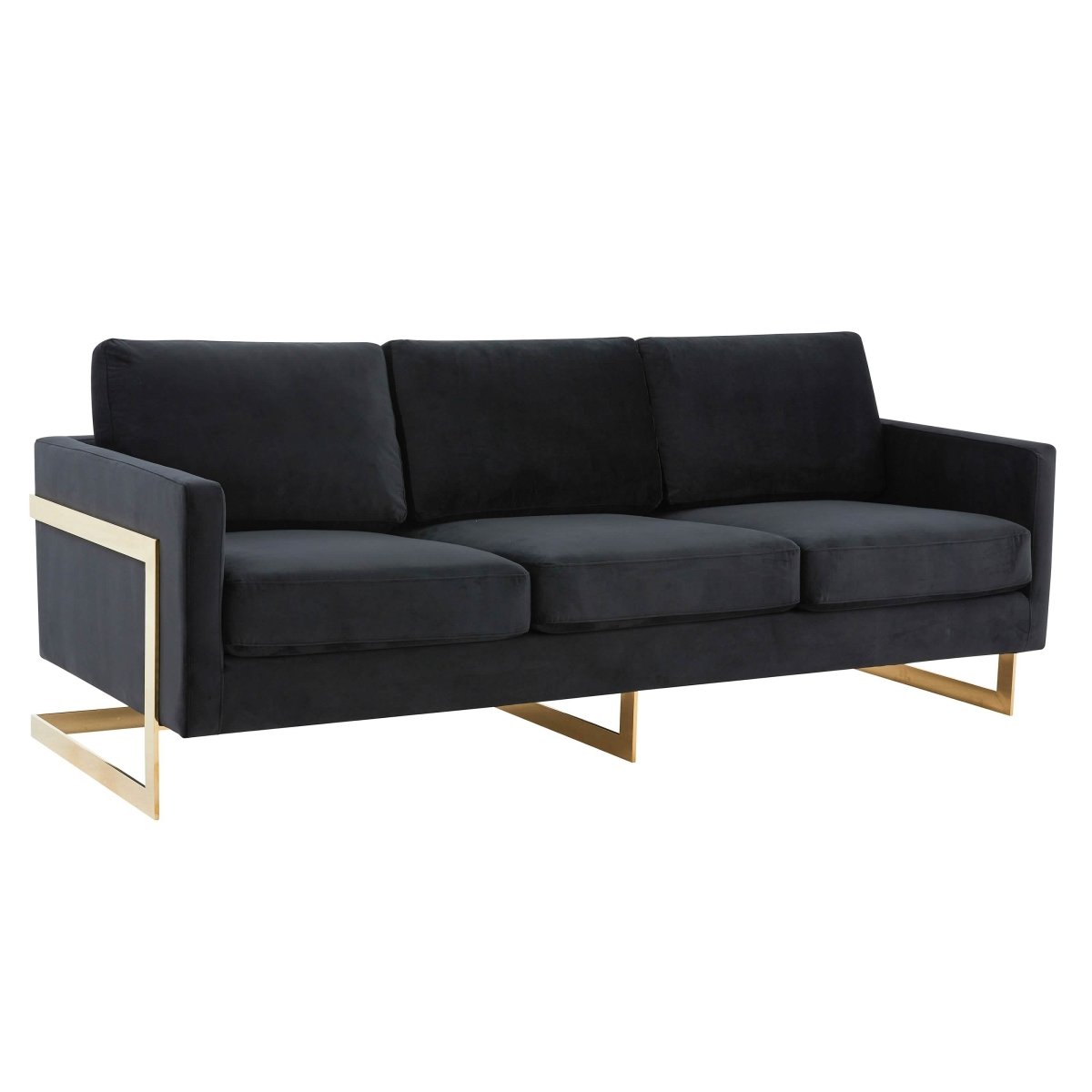 Lincoln 3 - Seater Sofa Upholstered in Velvet/Leather with Black/Silver/Gold Steel Base