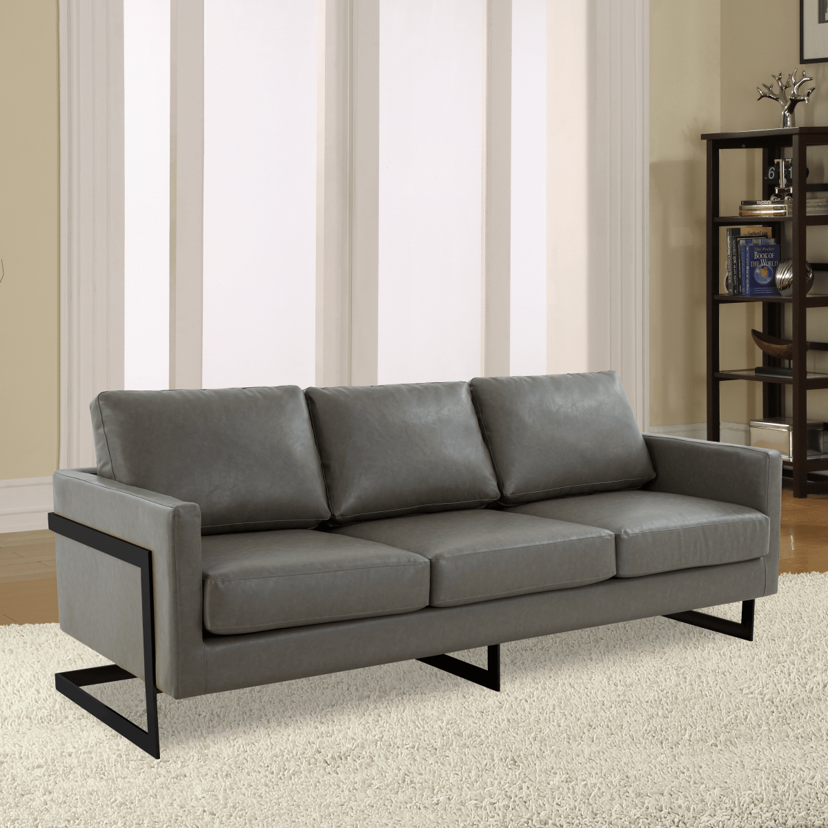 Lincoln 3 - Seater Sofa Upholstered in Velvet/Leather with Black/Silver/Gold Steel Base