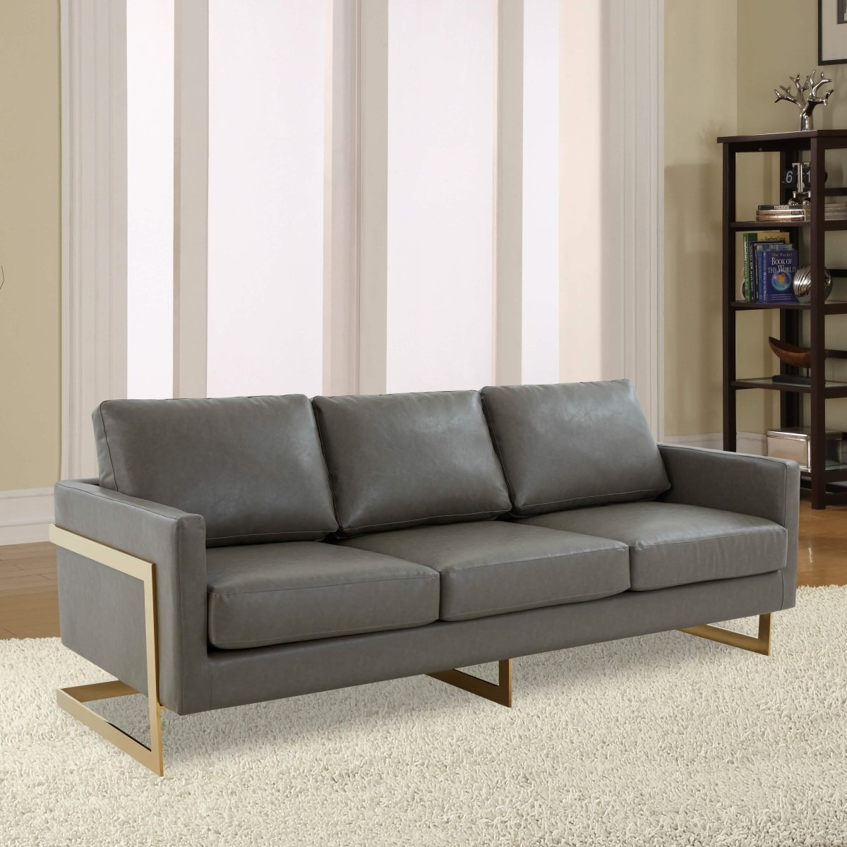 Lincoln 3 - Seater Sofa Upholstered in Velvet/Leather with Black/Silver/Gold Steel Base