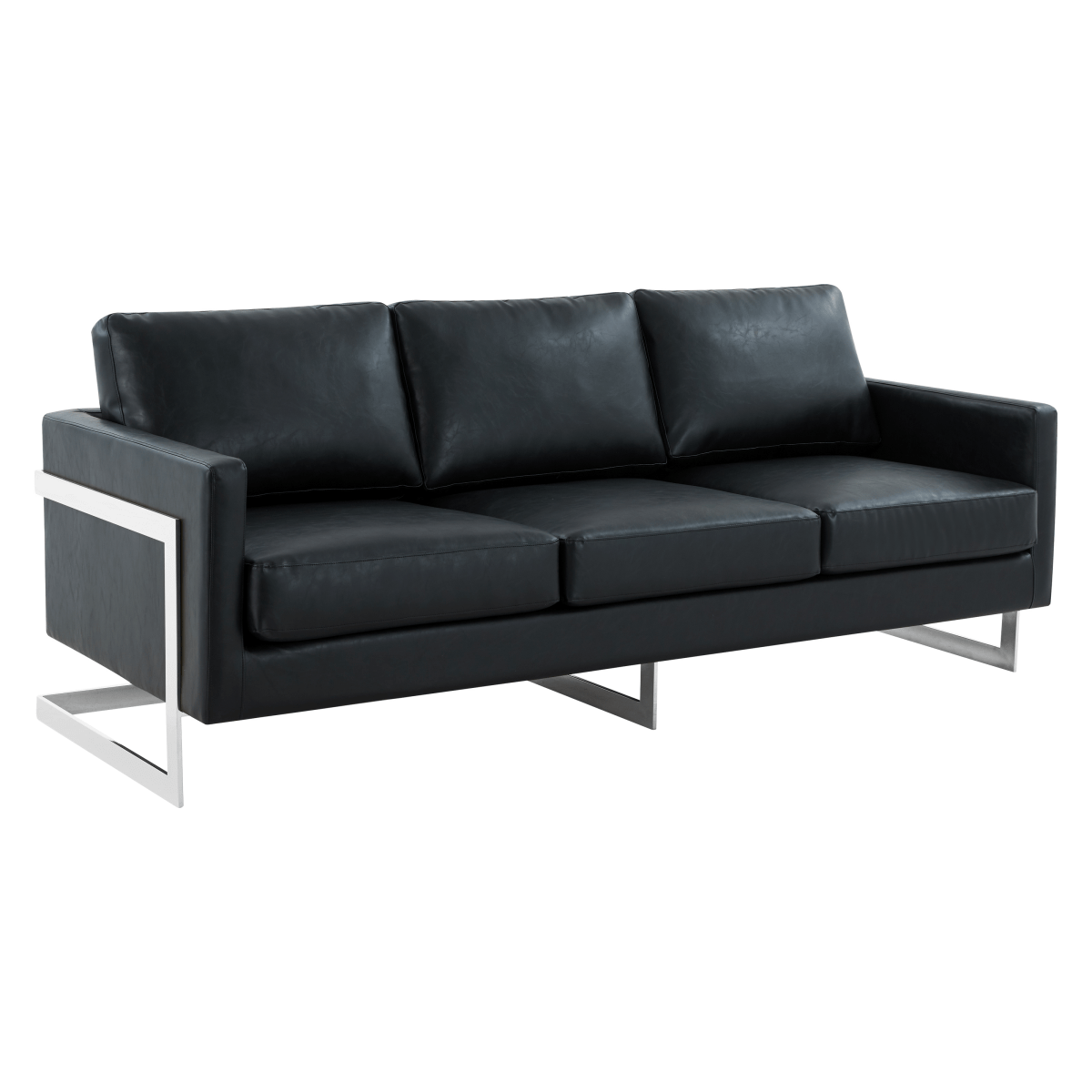 Lincoln 3 - Seater Sofa Upholstered in Velvet/Leather with Black/Silver/Gold Steel Base