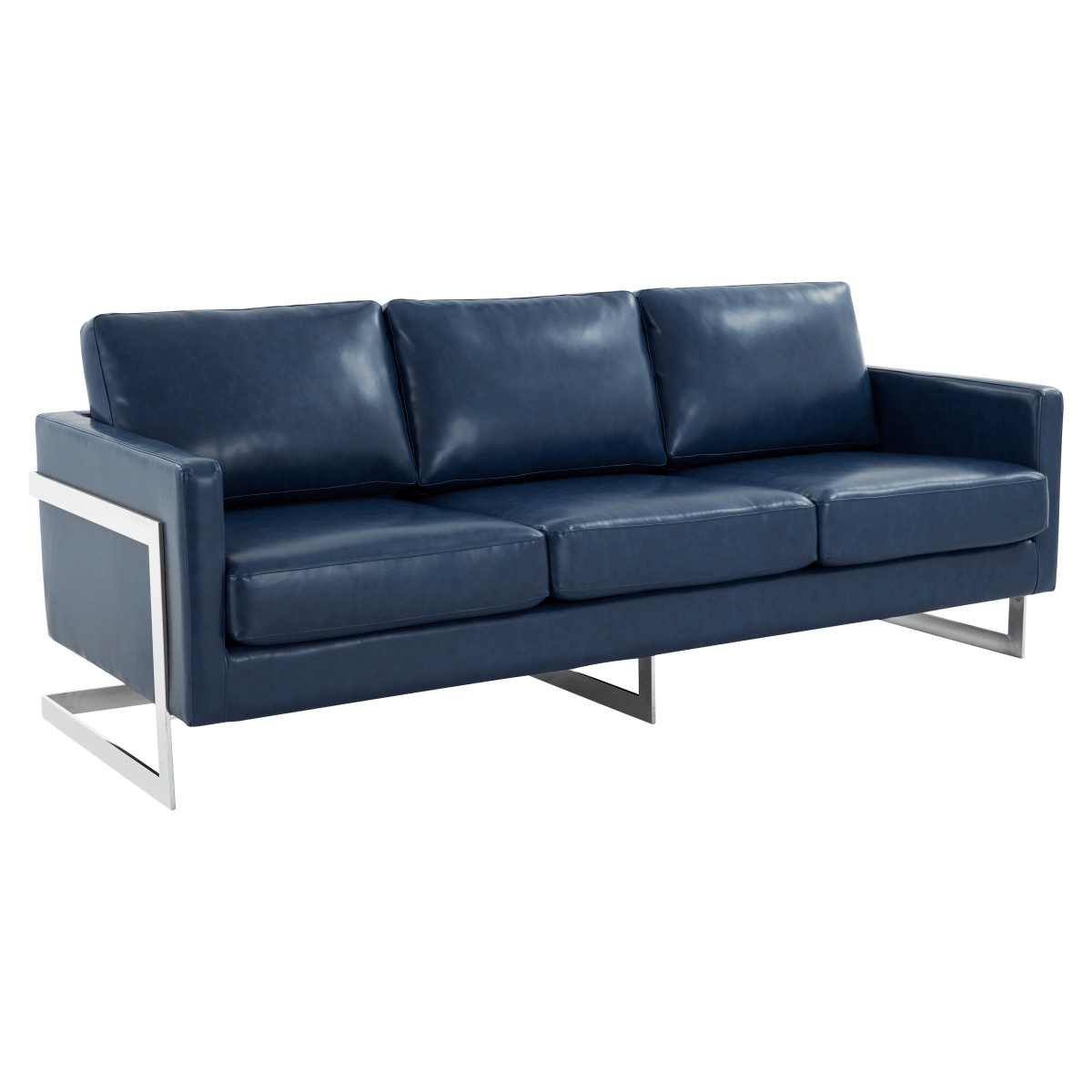 Lincoln 3 - Seater Sofa Upholstered in Velvet/Leather with Black/Silver/Gold Steel Base
