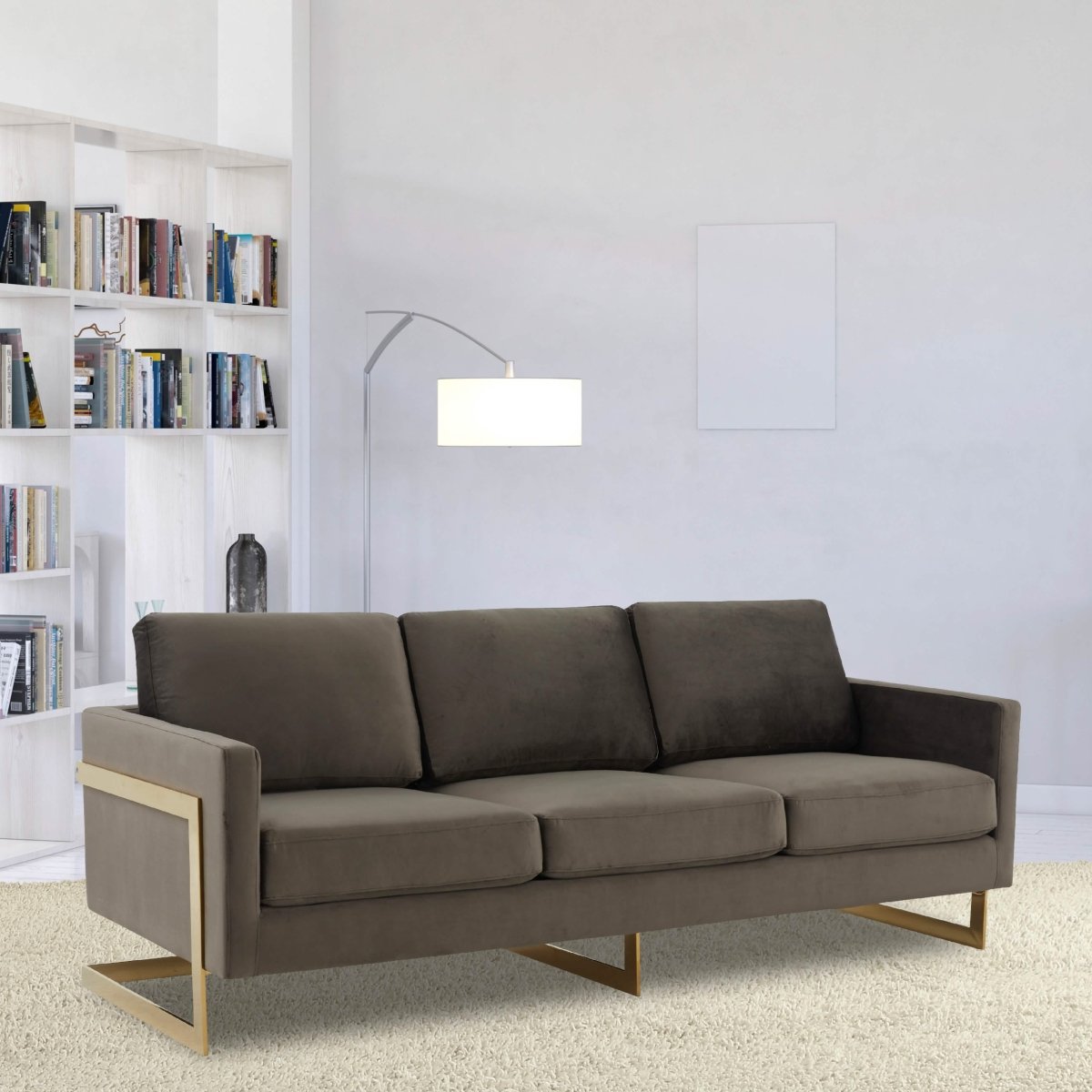 Lincoln 3 - Seater Sofa Upholstered in Velvet/Leather with Black/Silver/Gold Steel Base