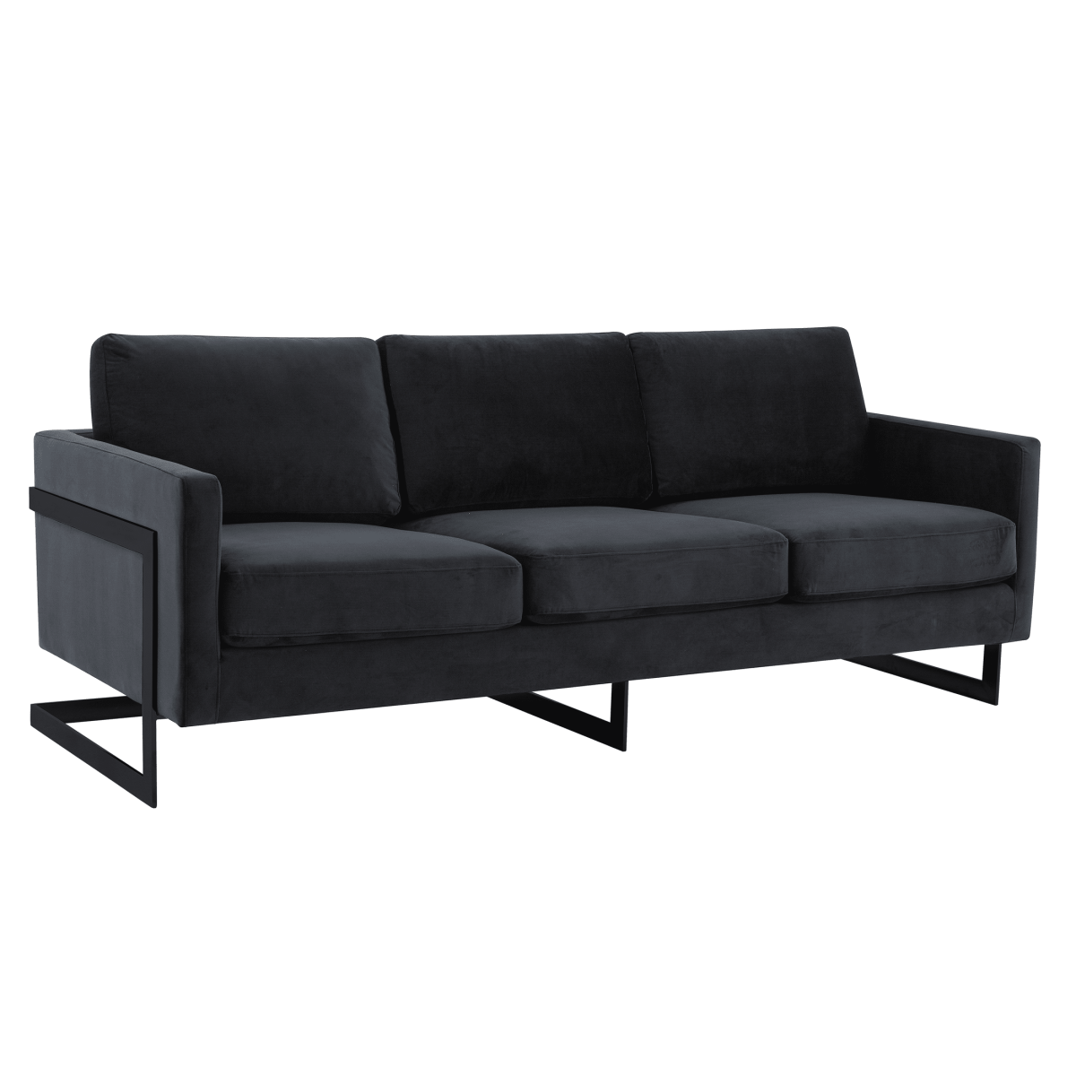 Lincoln 3 - Seater Sofa Upholstered in Velvet/Leather with Black/Silver/Gold Steel Base