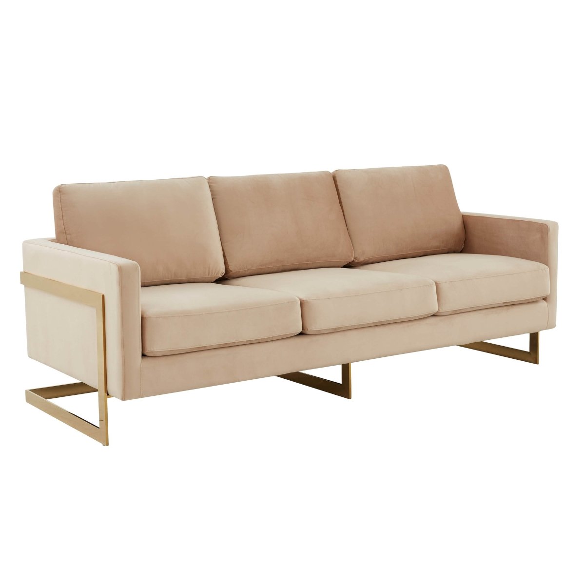 Lincoln 3 - Seater Sofa Upholstered in Velvet/Leather with Black/Silver/Gold Steel Base