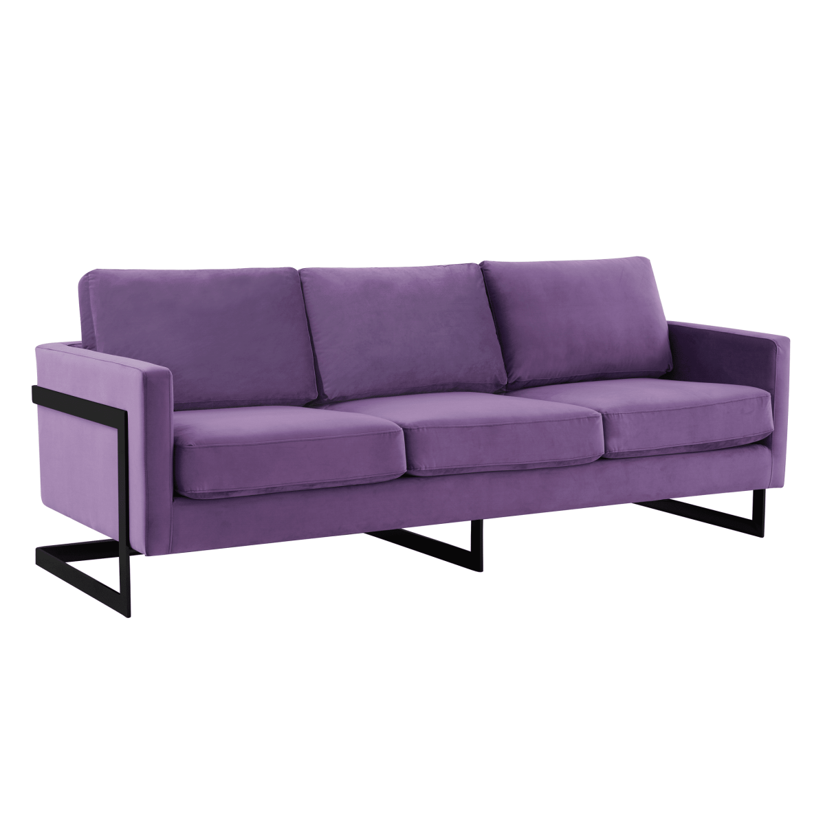 Lincoln 3 - Seater Sofa Upholstered in Velvet/Leather with Black/Silver/Gold Steel Base