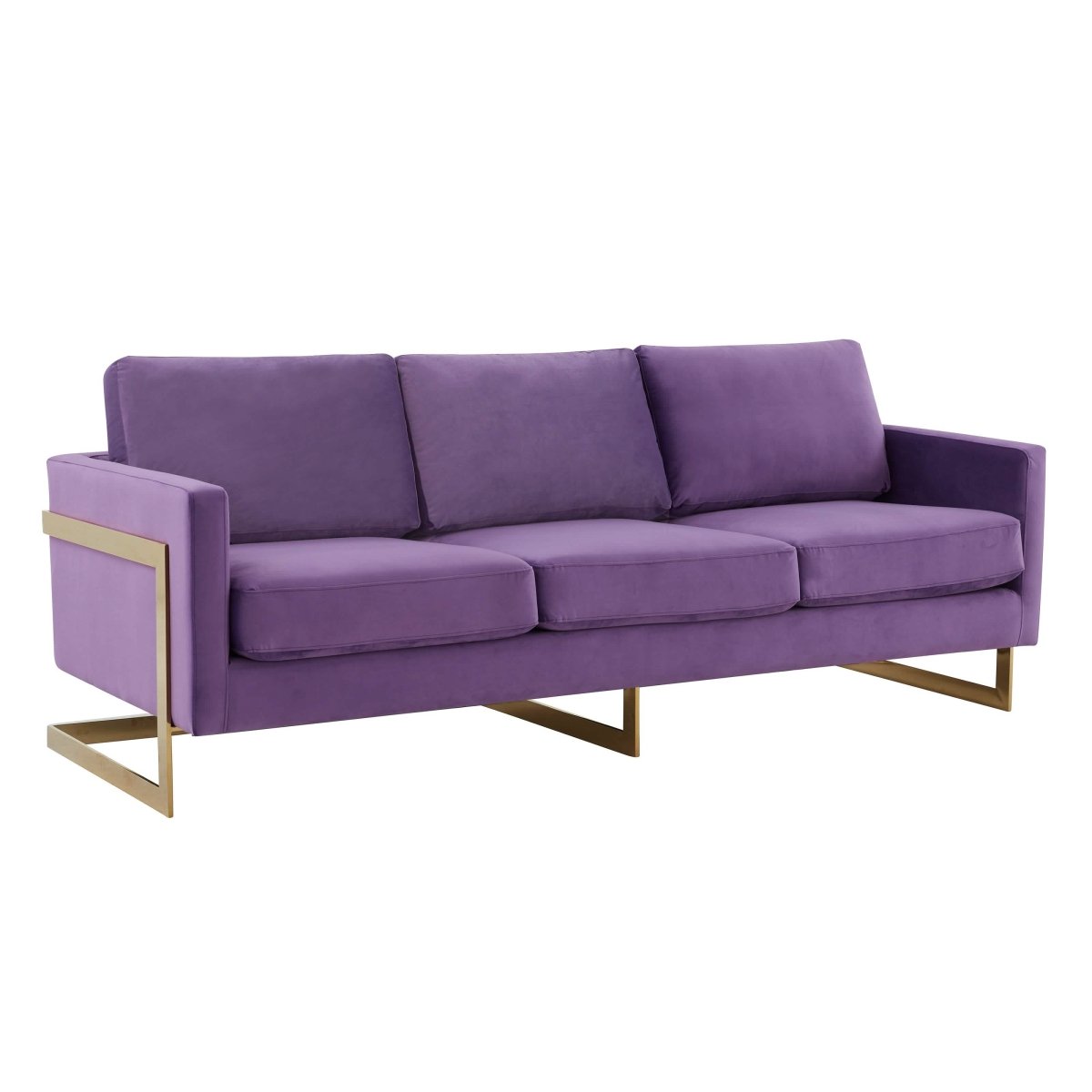 Lincoln 3 - Seater Sofa Upholstered in Velvet/Leather with Black/Silver/Gold Steel Base