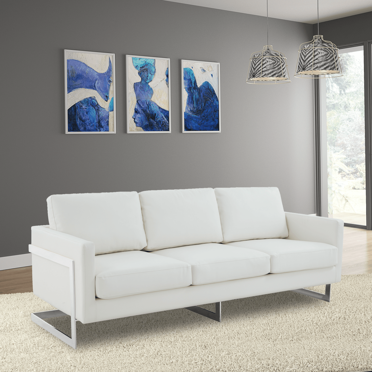 Lincoln 3 - Seater Sofa Upholstered in Velvet/Leather with Black/Silver/Gold Steel Base