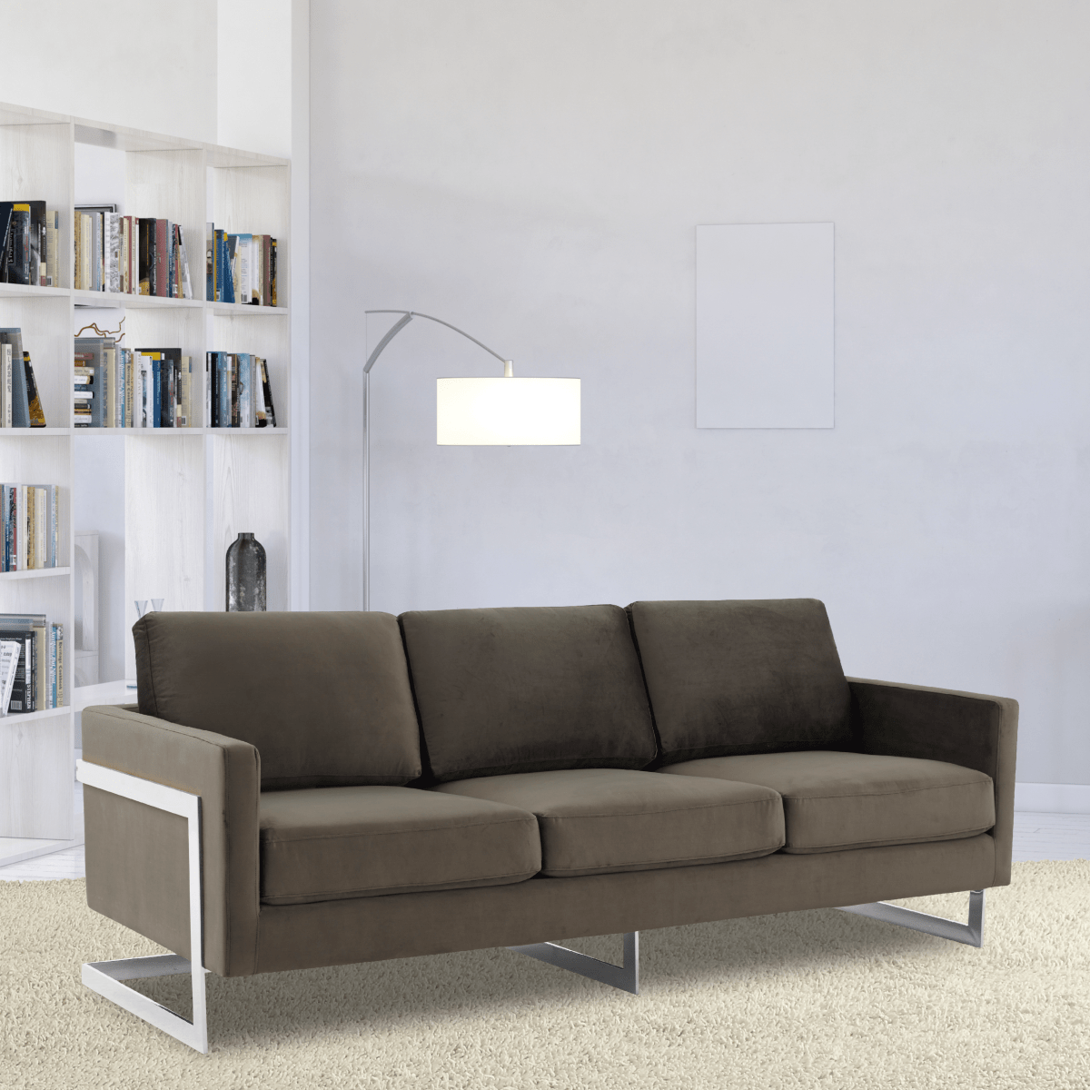 Lincoln 3 - Seater Sofa Upholstered in Velvet/Leather with Black/Silver/Gold Steel Base