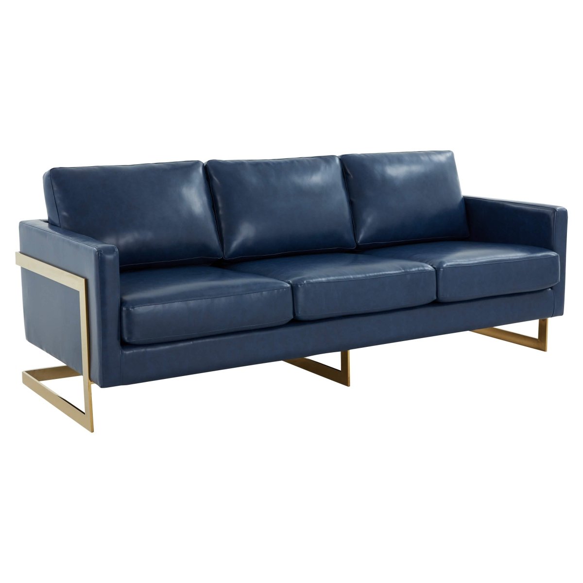 Lincoln 3 - Seater Sofa Upholstered in Velvet/Leather with Black/Silver/Gold Steel Base