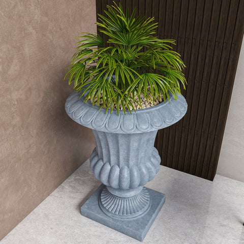 Lotus Fiberstone and Clay Urn Planter Pot Indoor Outdoor with Drainage Holes