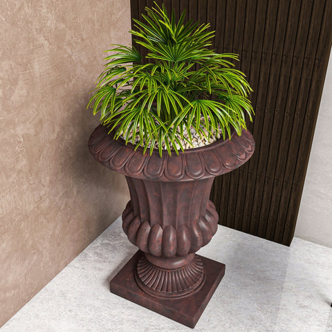 Lotus Fiberstone and Clay Urn Planter Pot Indoor Outdoor with Drainage Holes