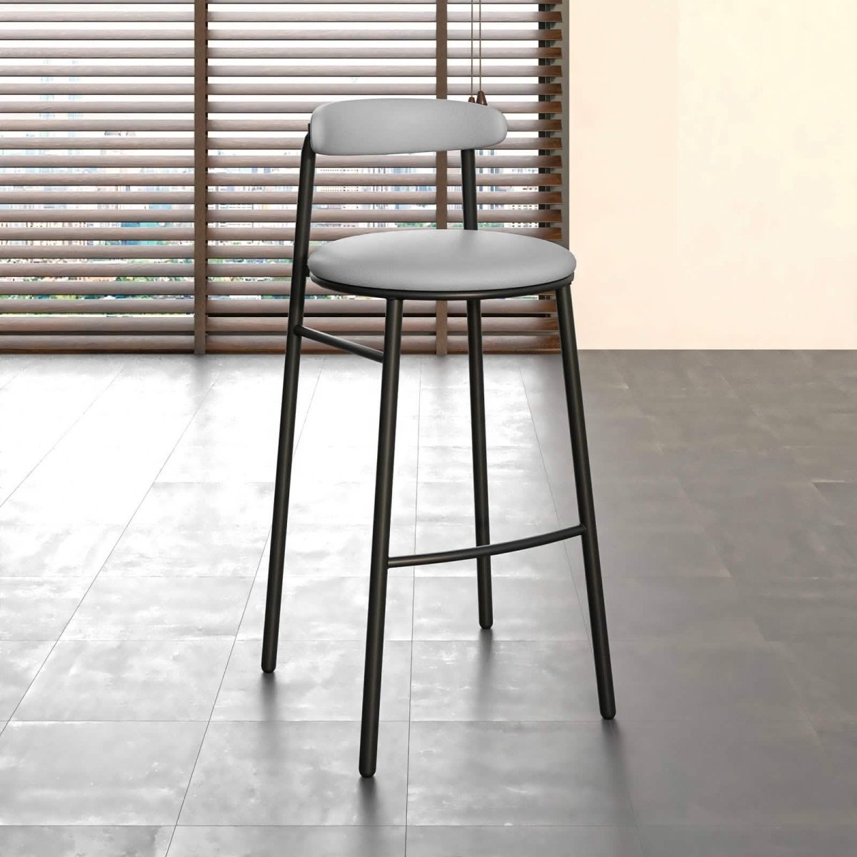 Lume Series Modern Bar Stool Upholstered in Leather for Dining Room and Kitchen