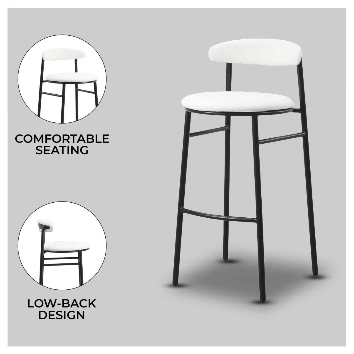 Lume Series Modern Bar Stool Upholstered in Leather for Dining Room and Kitchen