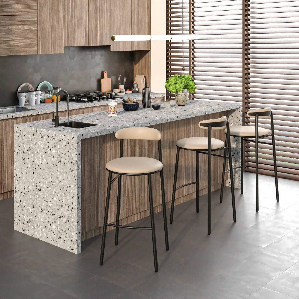 Lume Series Modern Bar Stool Upholstered in Leather for Dining Room and Kitchen