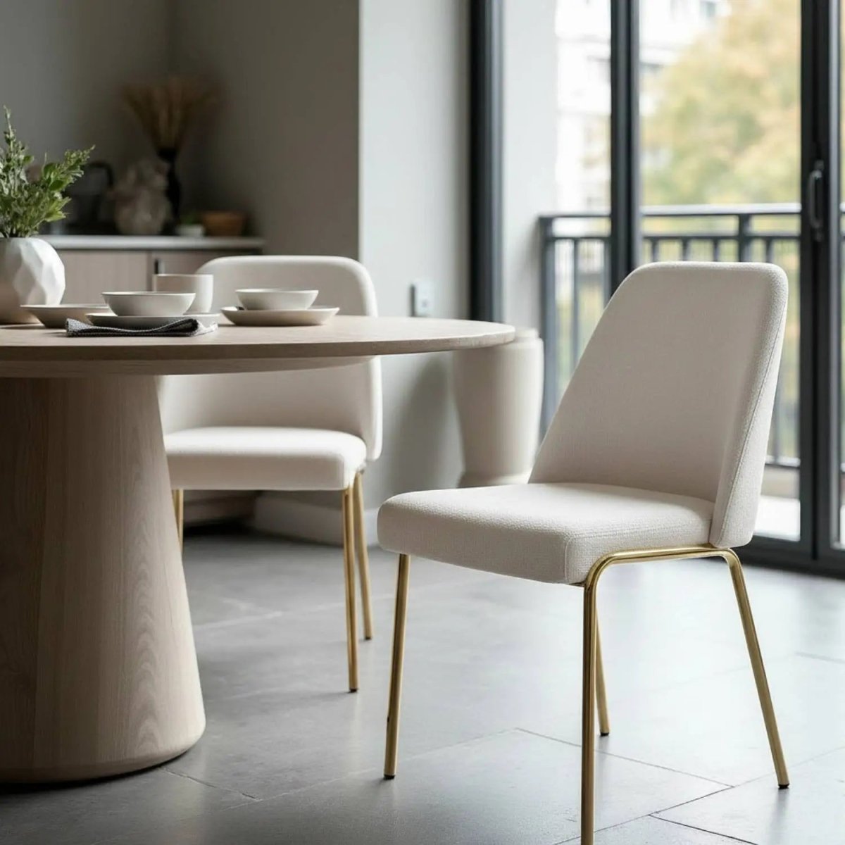 Lumen Modern Upholstered Dining Chair with Gold Steel Legs, Ergonomic Accent Chair