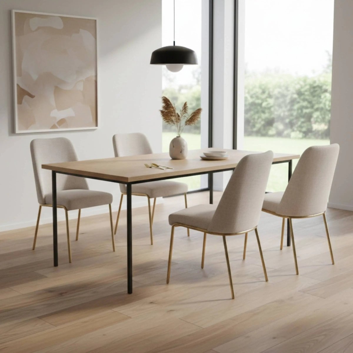 Lumen Modern Upholstered Dining Chair with Gold Steel Legs, Ergonomic Accent Chair