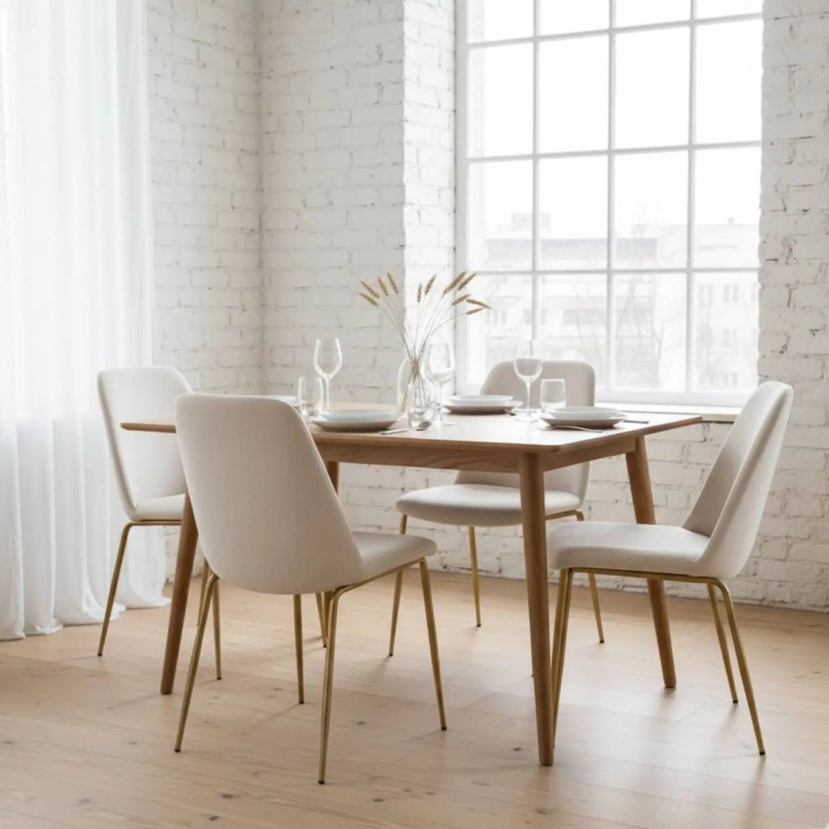 Lumen Modern Upholstered Dining Chair with Gold Steel Legs, Ergonomic Accent Chair