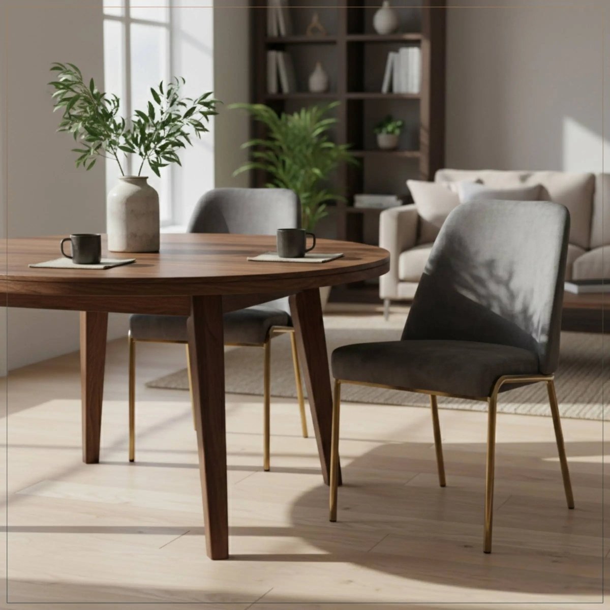 Lumen Modern Upholstered Dining Chair with Gold Steel Legs, Ergonomic Accent Chair