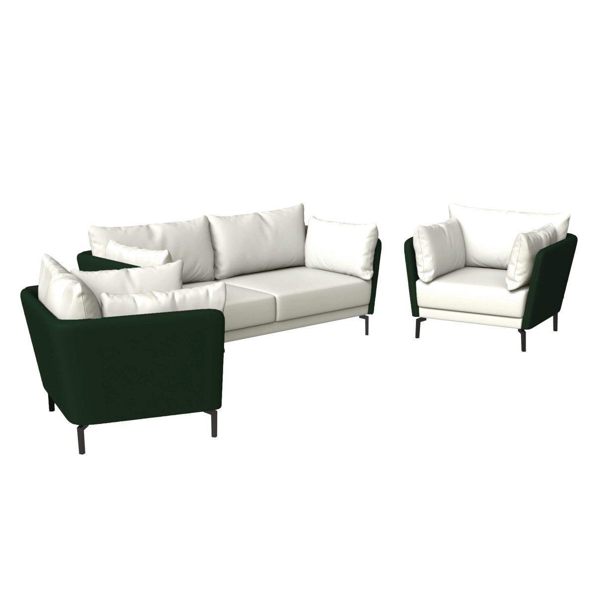 Luxify 3 - Piece Leather Sofa Set with Stainless Steel Legs and Removable Cushions