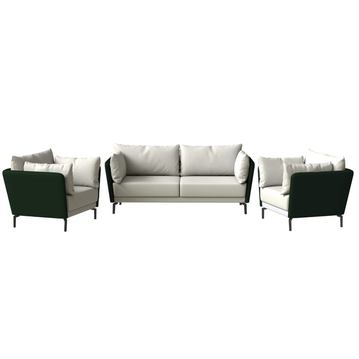Luxify 3 - Piece Leather Sofa Set with Stainless Steel Legs and Removable Cushions