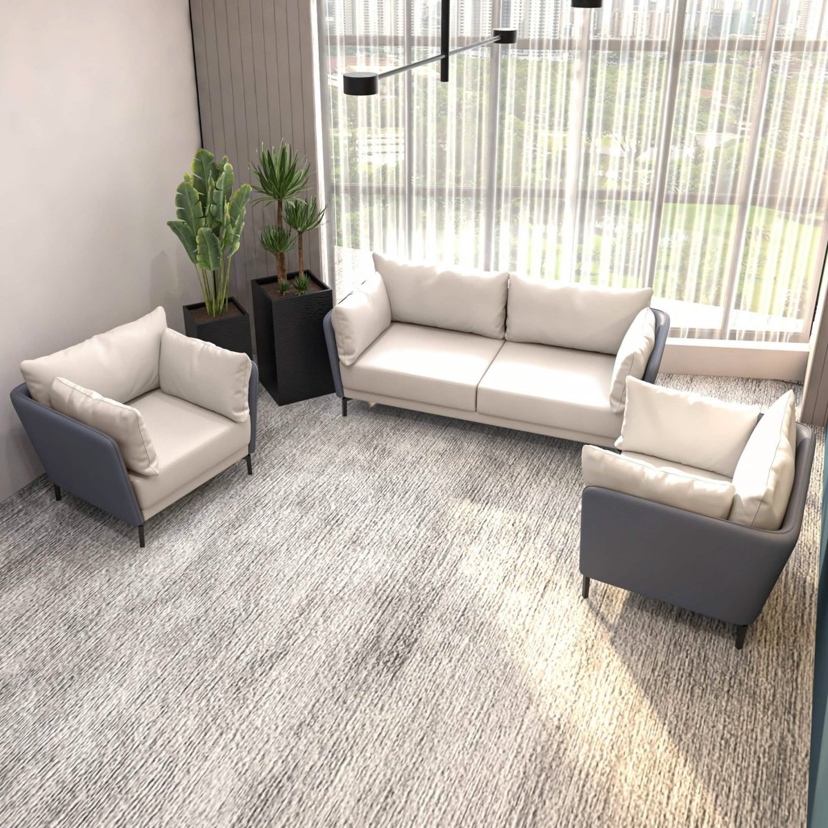 Luxify 3 - Piece Leather Sofa Set with Stainless Steel Legs and Removable Cushions