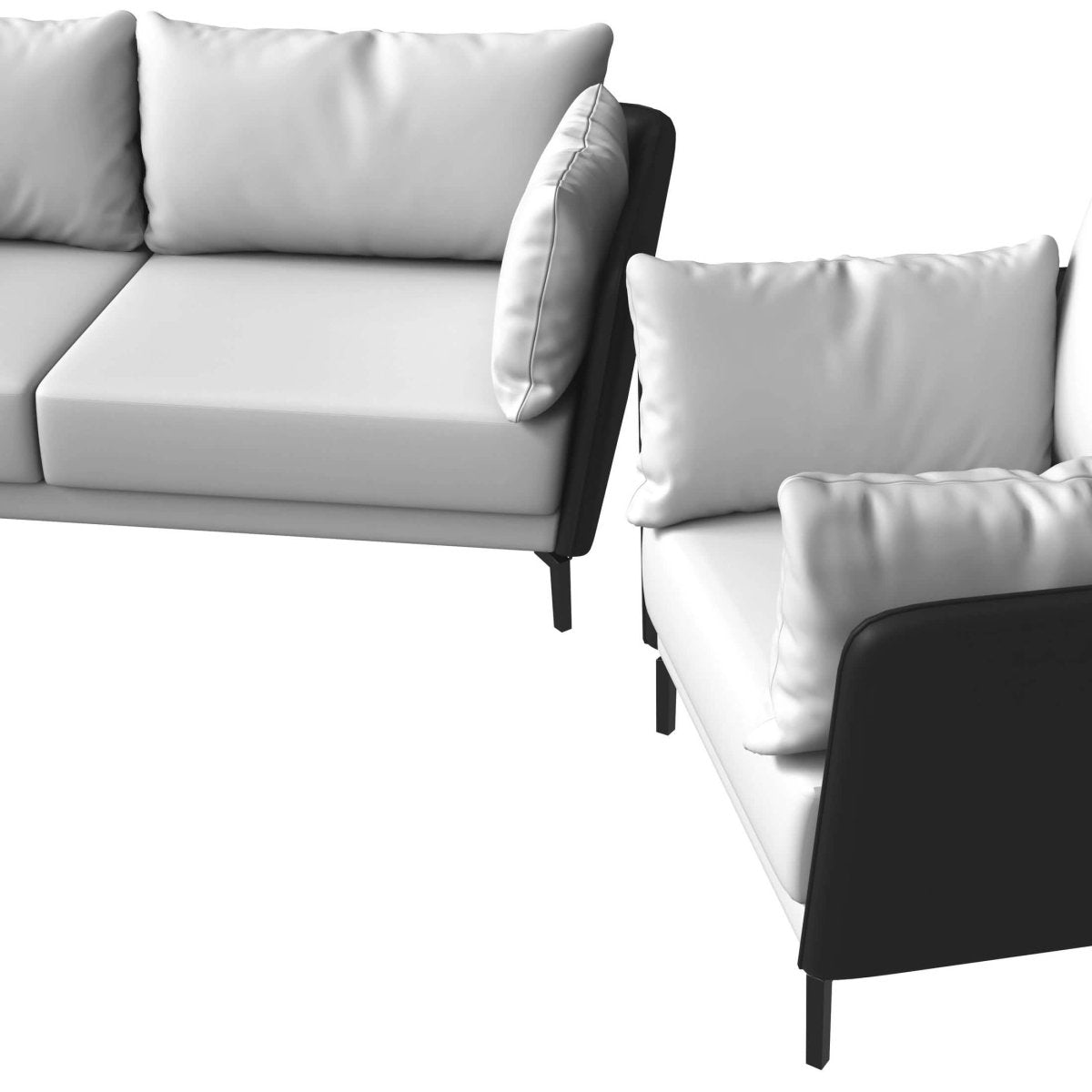 Luxify 3 - Piece Leather Sofa Set with Stainless Steel Legs and Removable Cushions