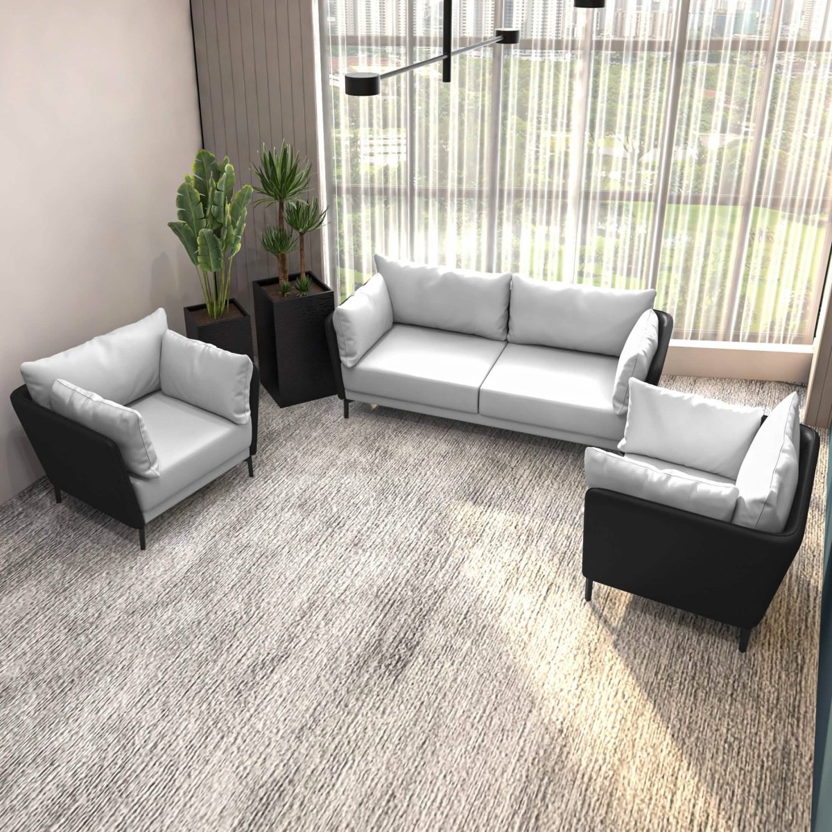 Luxify 3 - Piece Leather Sofa Set with Stainless Steel Legs and Removable Cushions