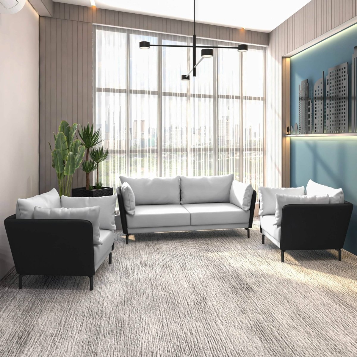 Luxify 3 - Piece Leather Sofa Set with Stainless Steel Legs and Removable Cushions