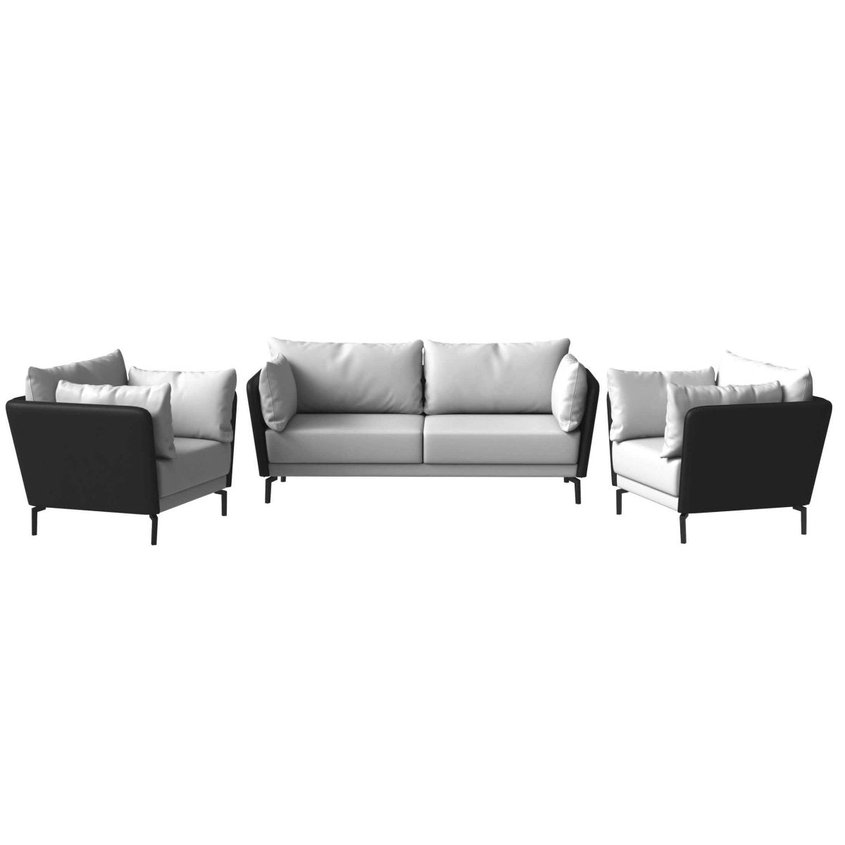 Luxify 3 - Piece Leather Sofa Set with Stainless Steel Legs and Removable Cushions