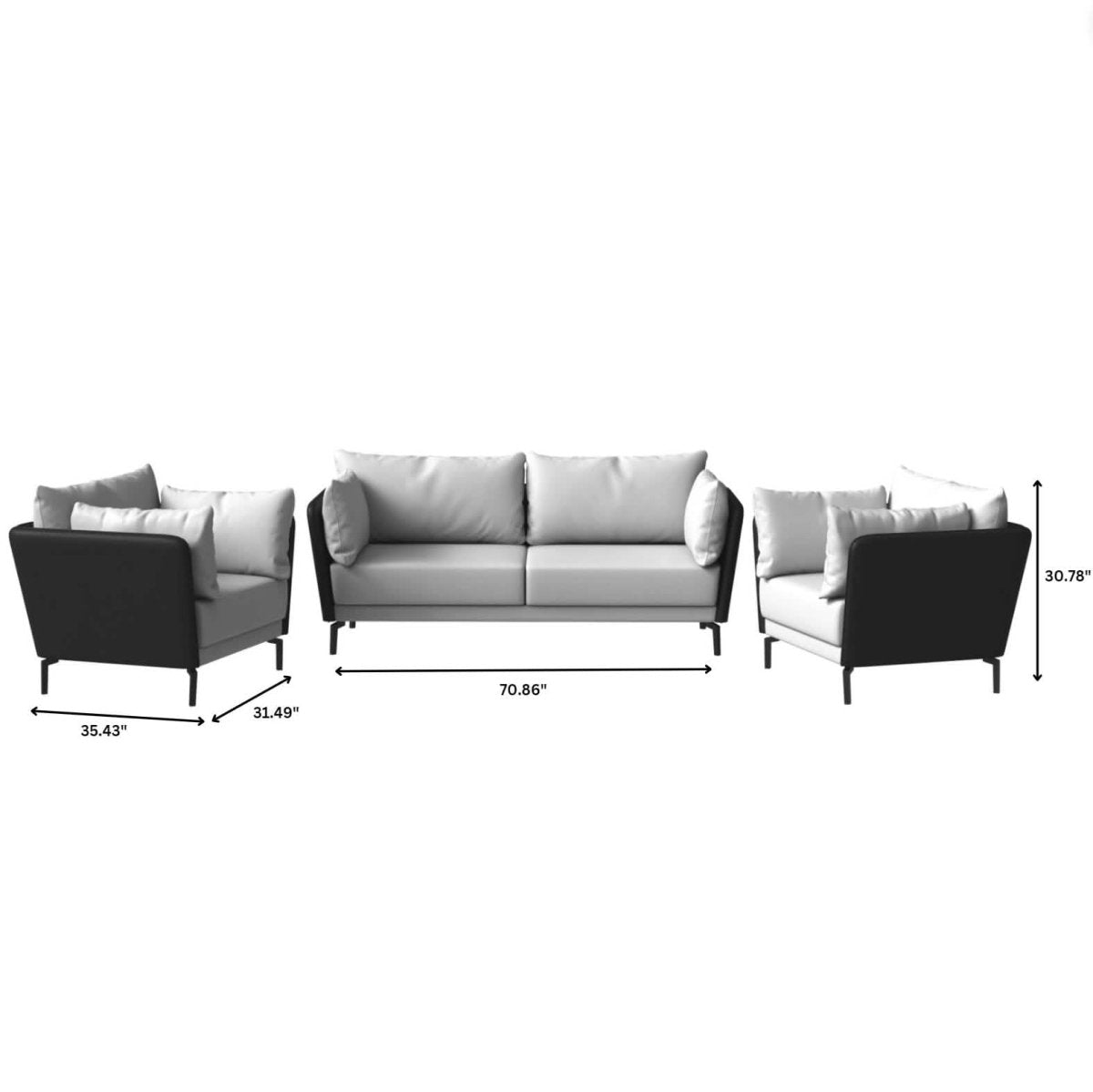 Luxify 3 - Piece Leather Sofa Set with Stainless Steel Legs and Removable Cushions