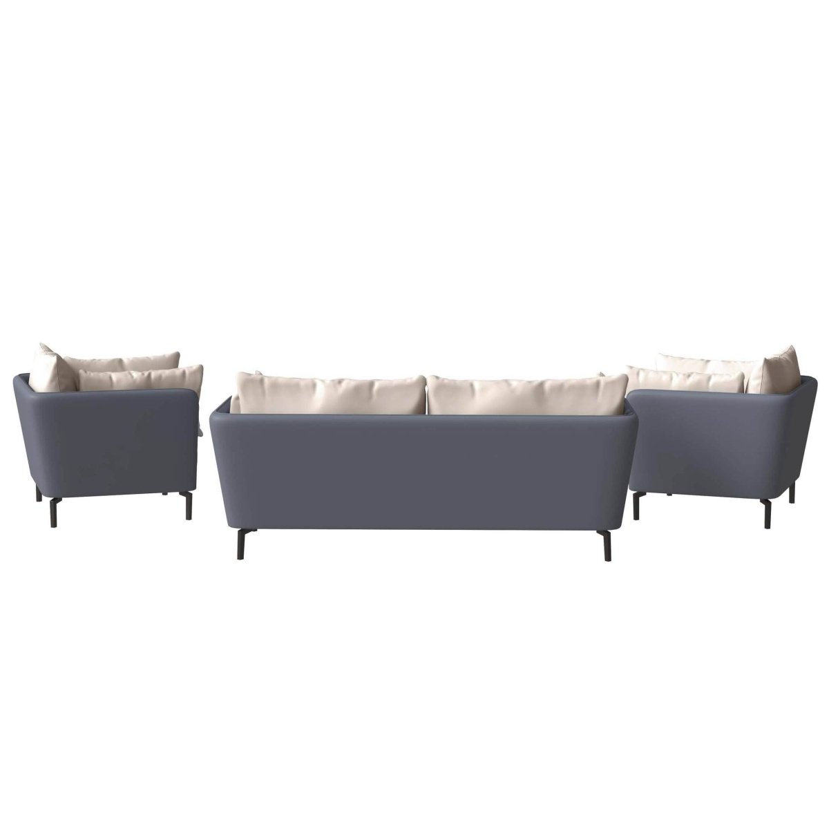 Luxify 3 - Piece Leather Sofa Set with Stainless Steel Legs and Removable Cushions
